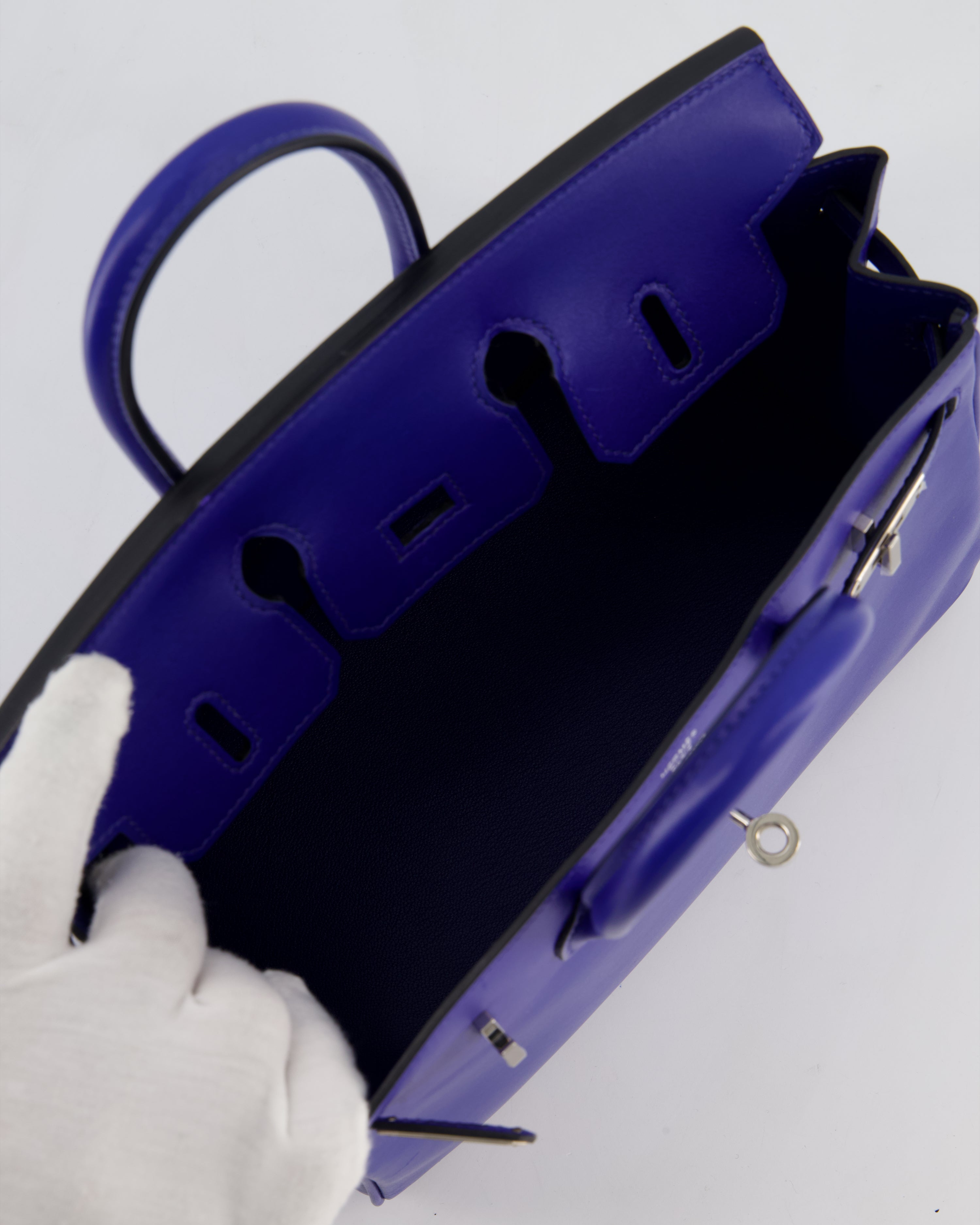 Hermès Birkin 25 Retourne Bag in Blue Electrique Tadelakt Leather with Palladium Hardware