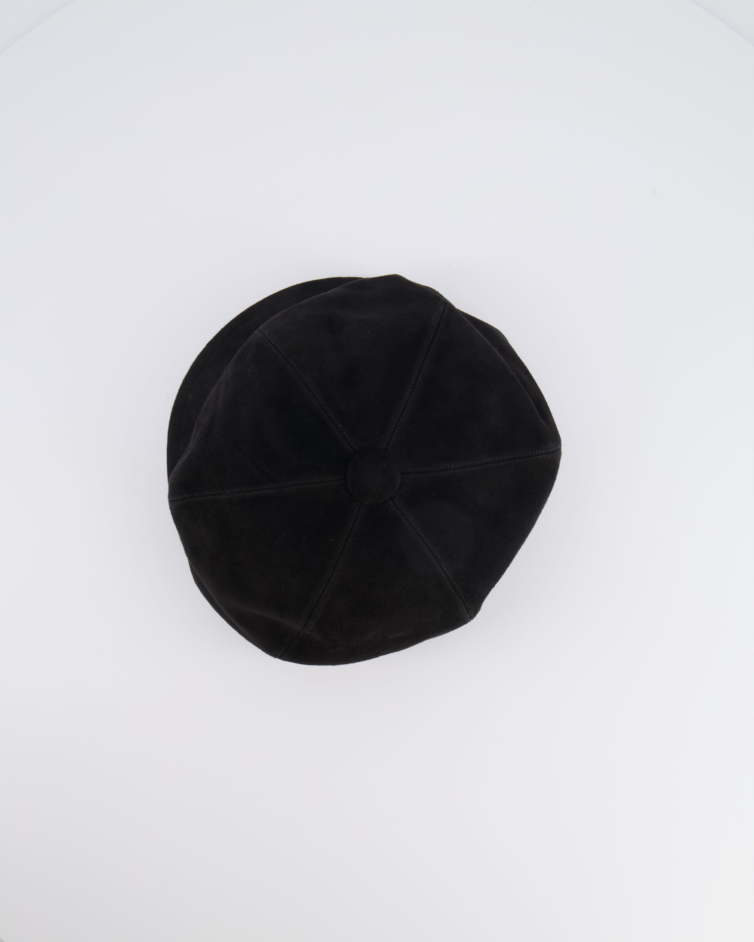 Christian Dior Black Suede Newsboy Hat with Gold Back Logo Detail Size 57