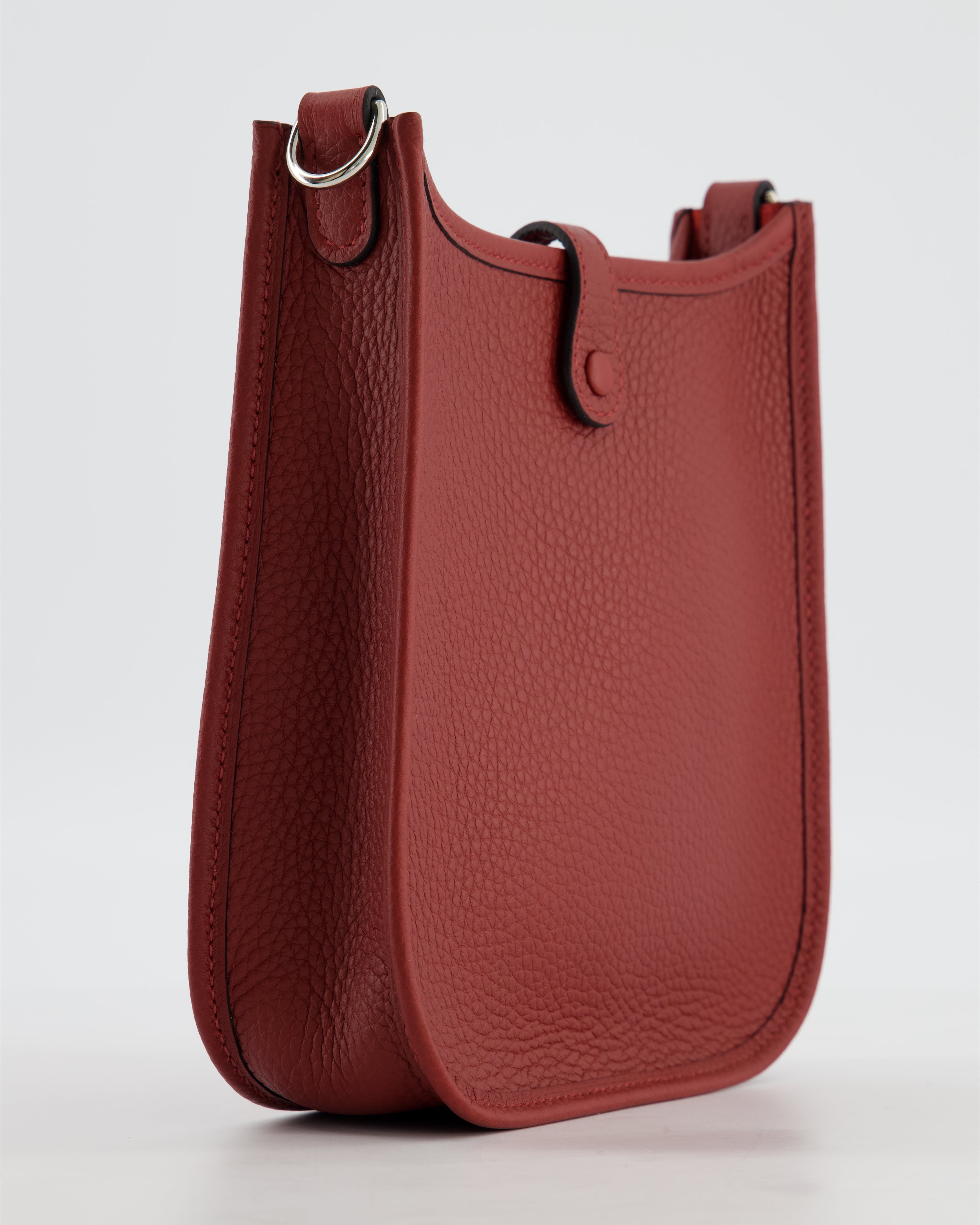 Hermès Mini Evelyne Bag in Rouge H in Clemence Leather with Palladium Hardware