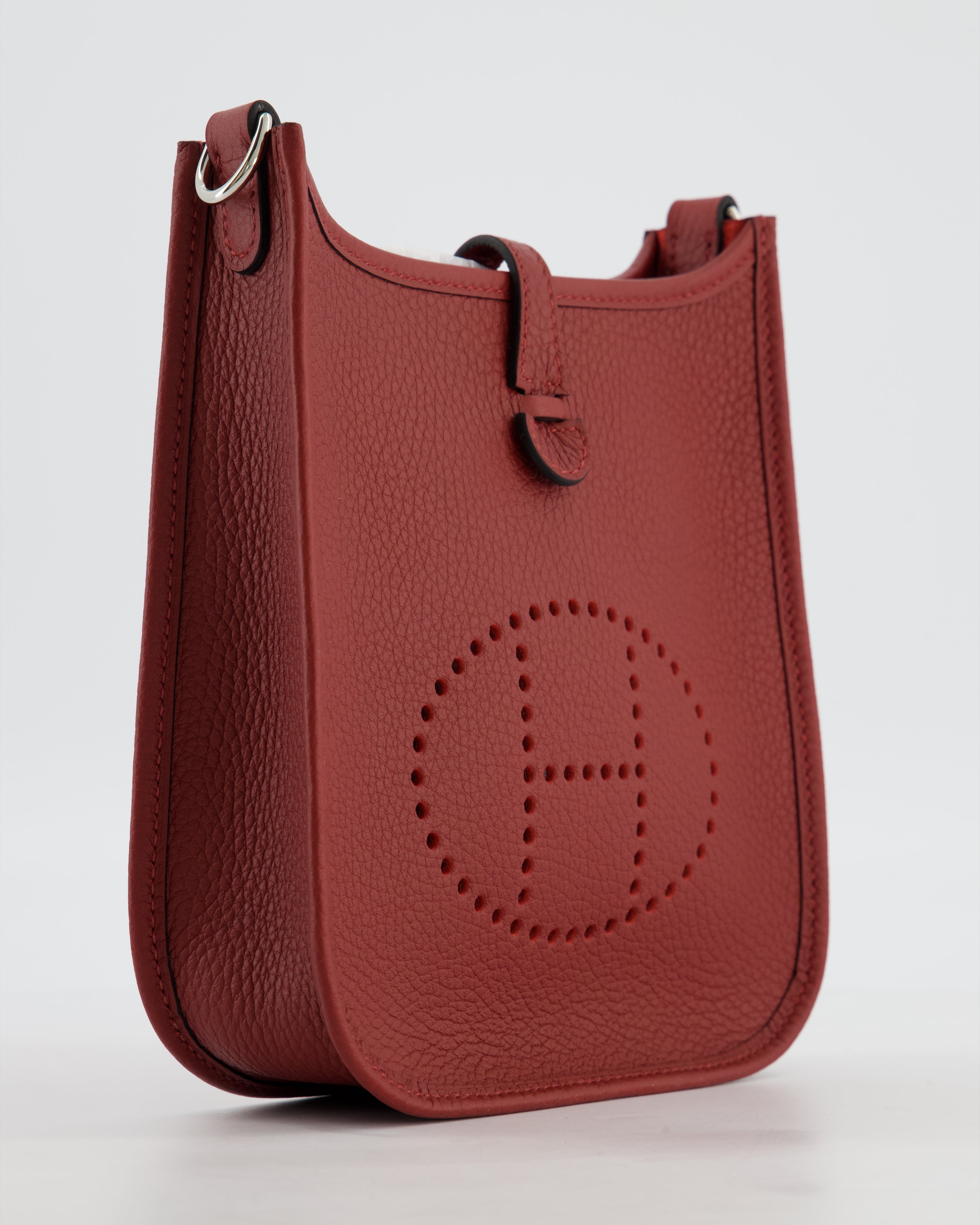 Hermès Mini Evelyne Bag in Rouge H in Clemence Leather with Palladium Hardware