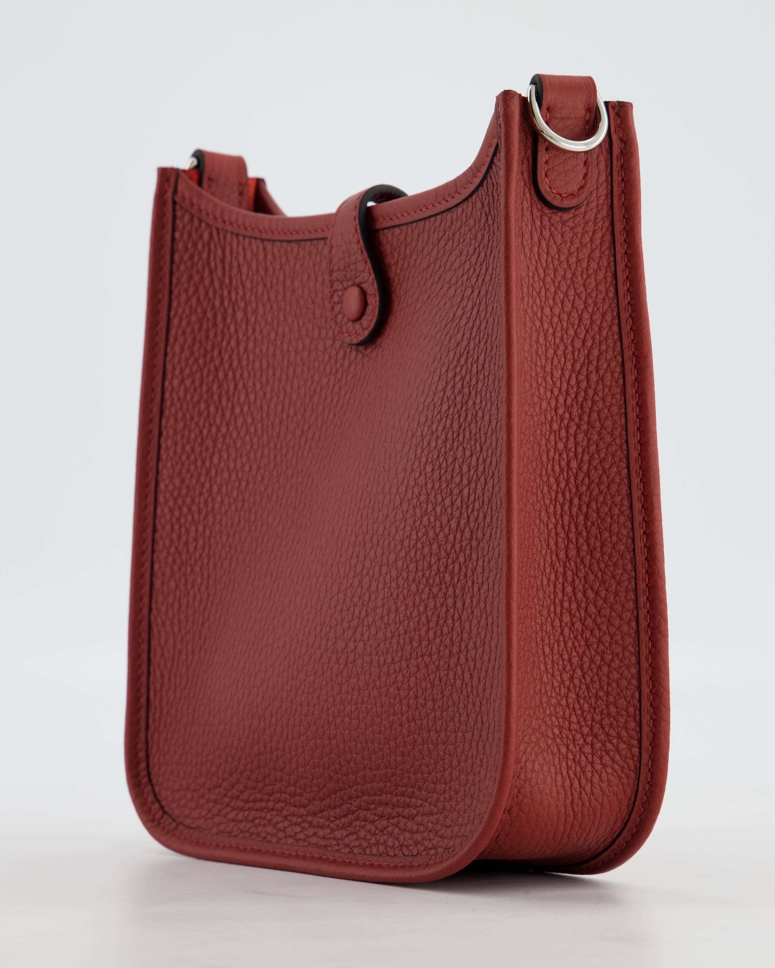 Hermès Mini Evelyne Bag in Rouge H in Clemence Leather with Palladium Hardware
