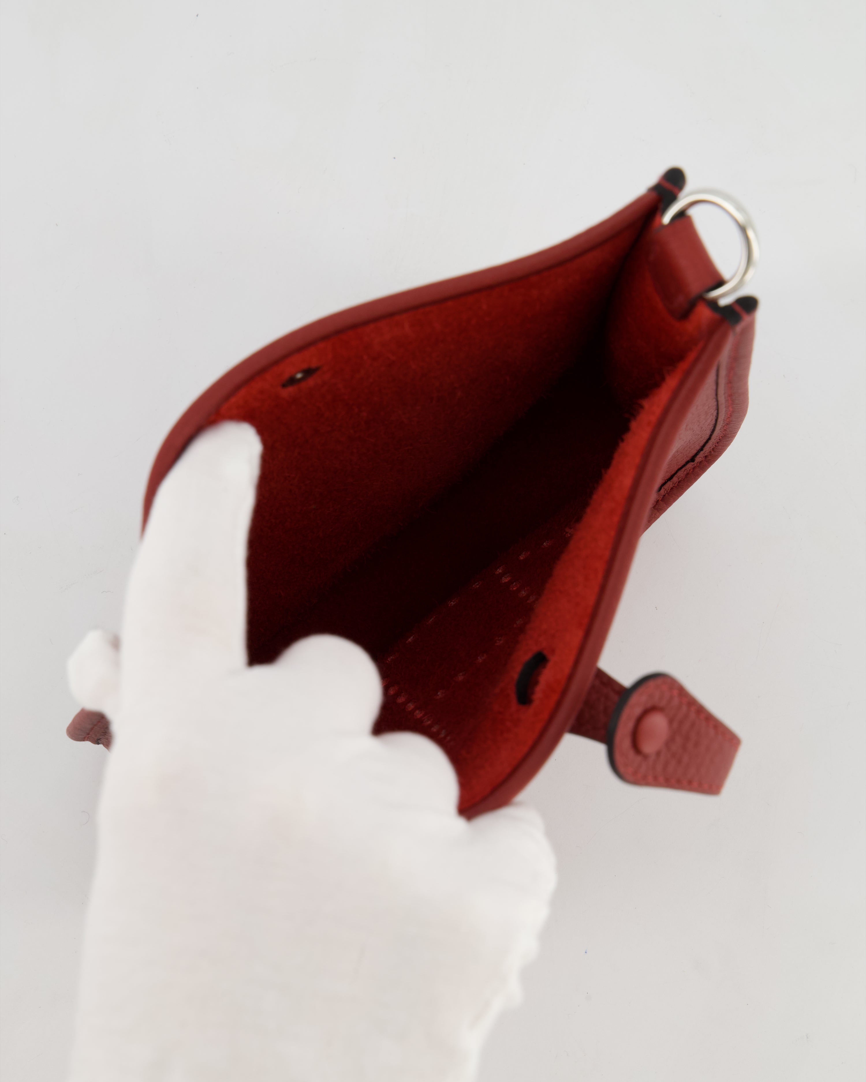 Hermès Mini Evelyne Bag in Rouge H in Clemence Leather with Palladium Hardware