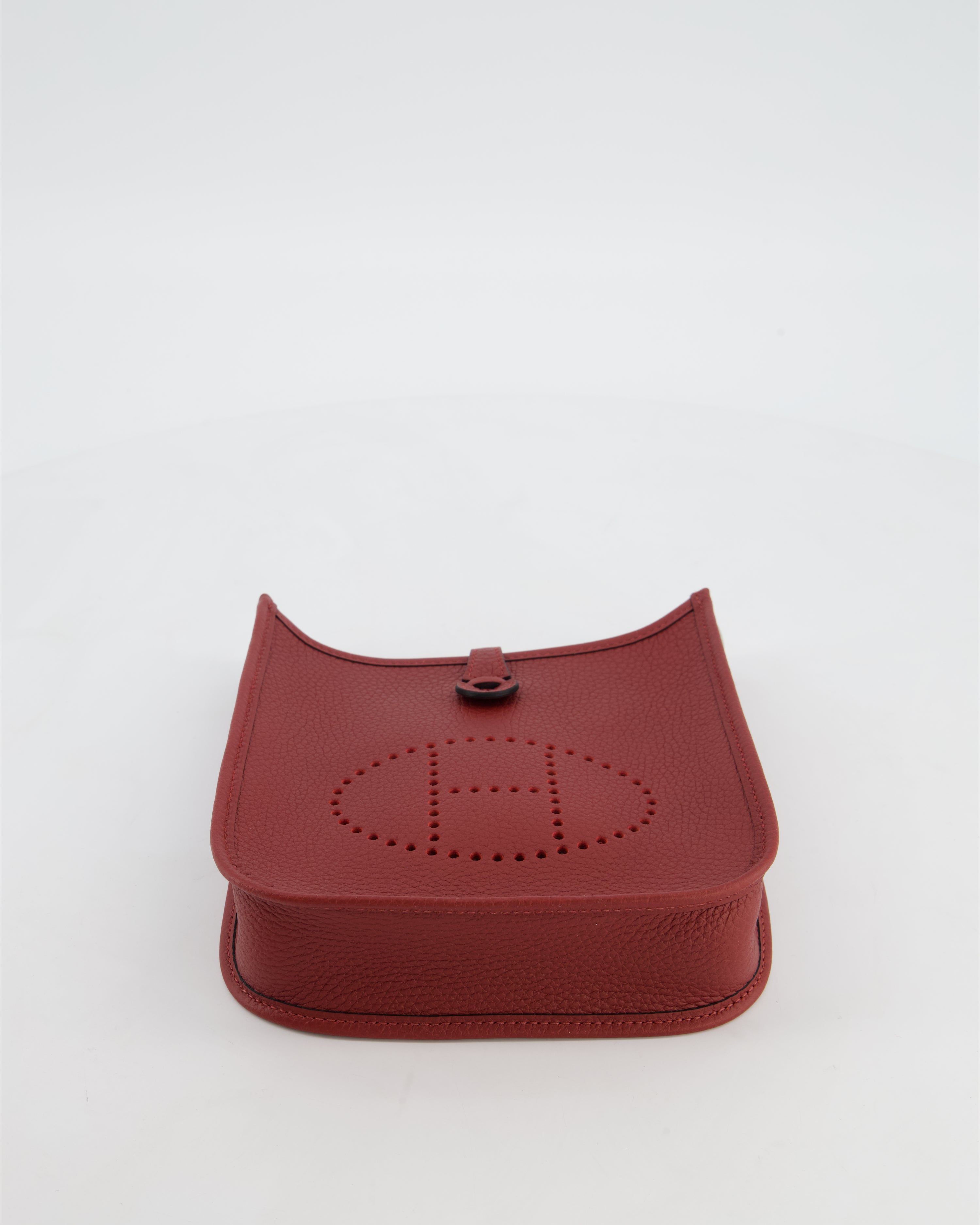 Hermès Mini Evelyne Bag in Rouge H in Clemence Leather with Palladium Hardware