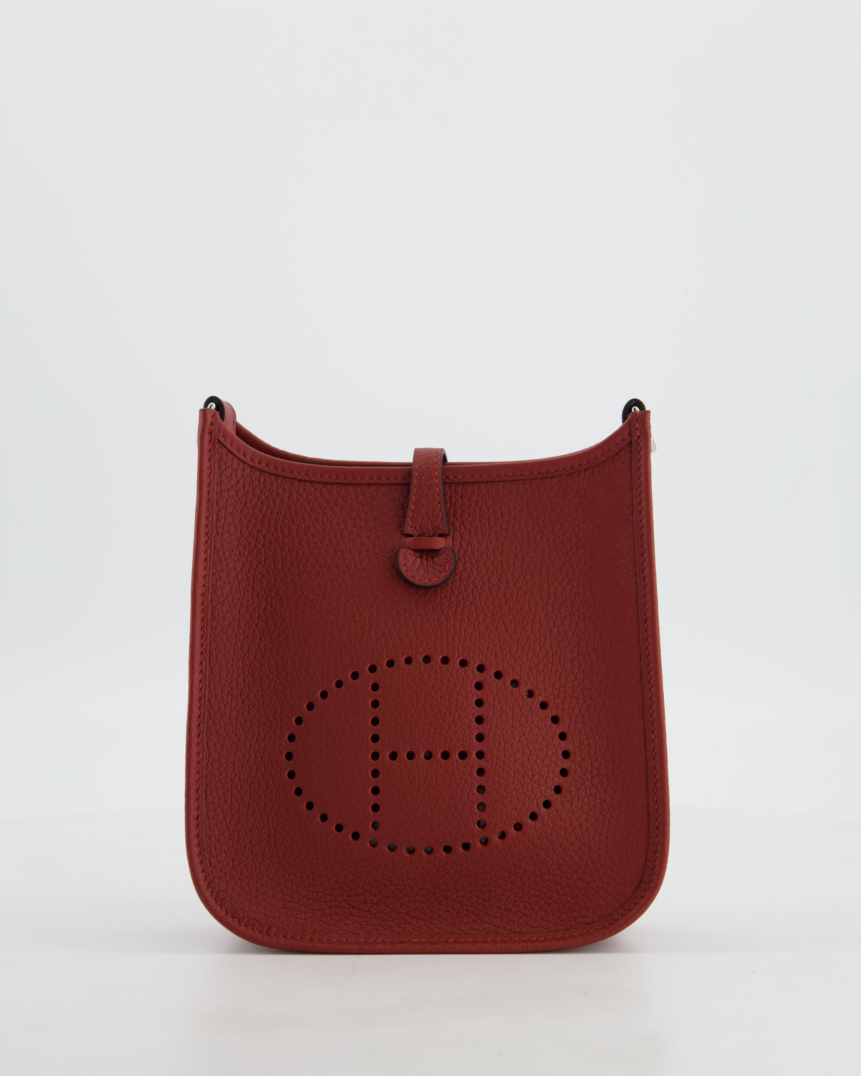 Hermès Mini Evelyne Bag in Rouge H in Clemence Leather with Palladium Hardware
