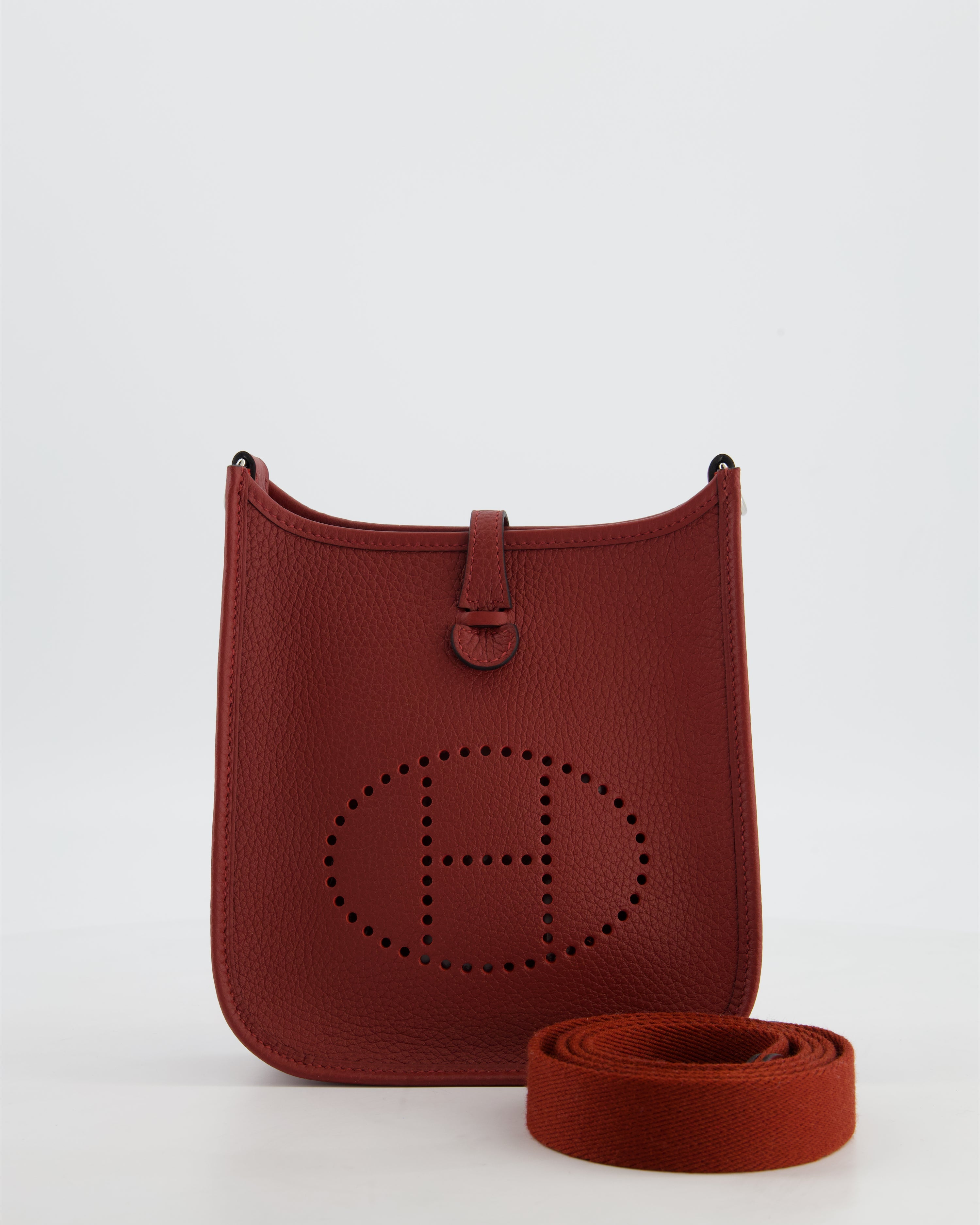 Hermès Mini Evelyne Bag in Rouge H in Clemence Leather with Palladium Hardware