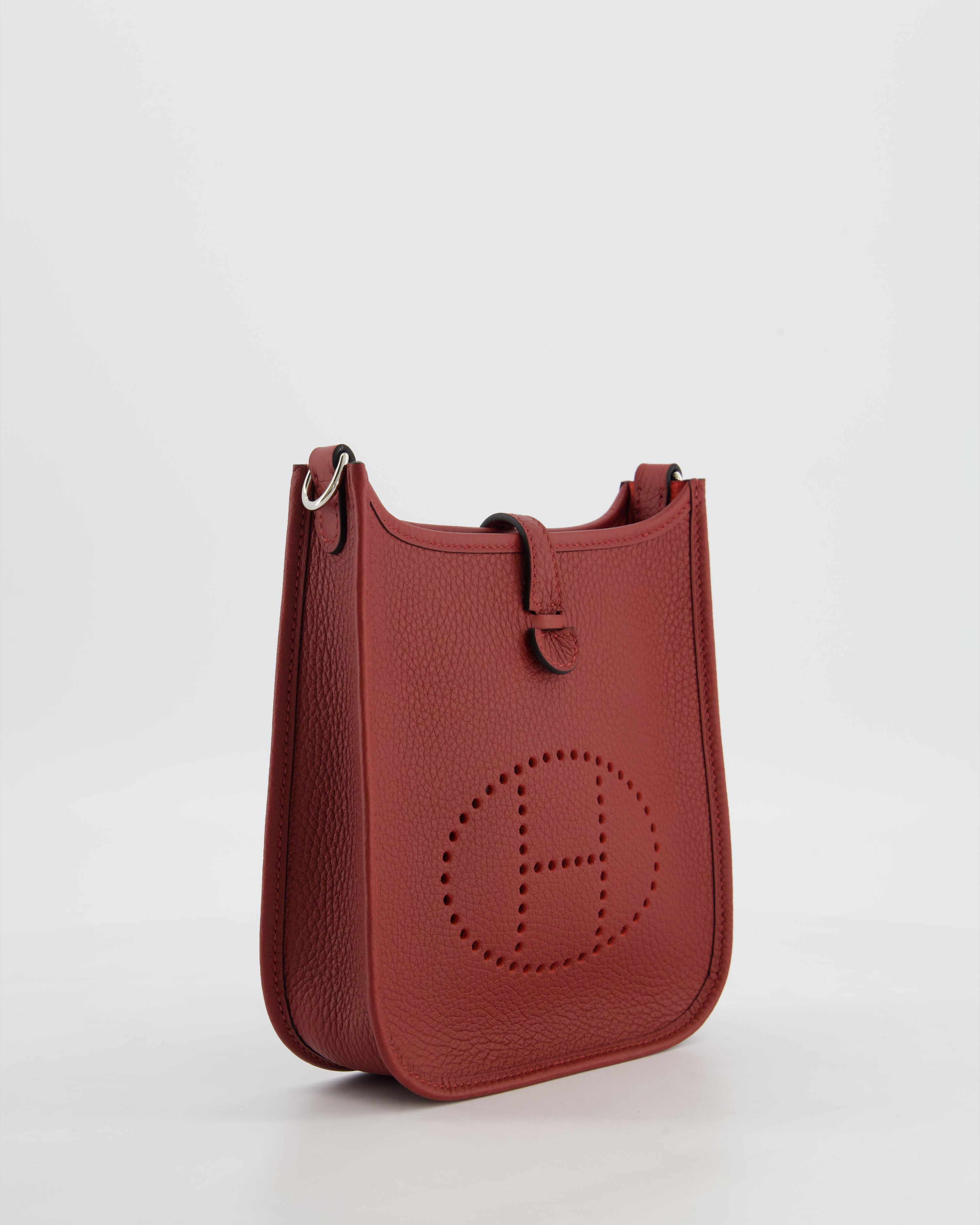 Hermès Mini Evelyne Bag in Rouge H in Clemence Leather with Palladium Hardware
