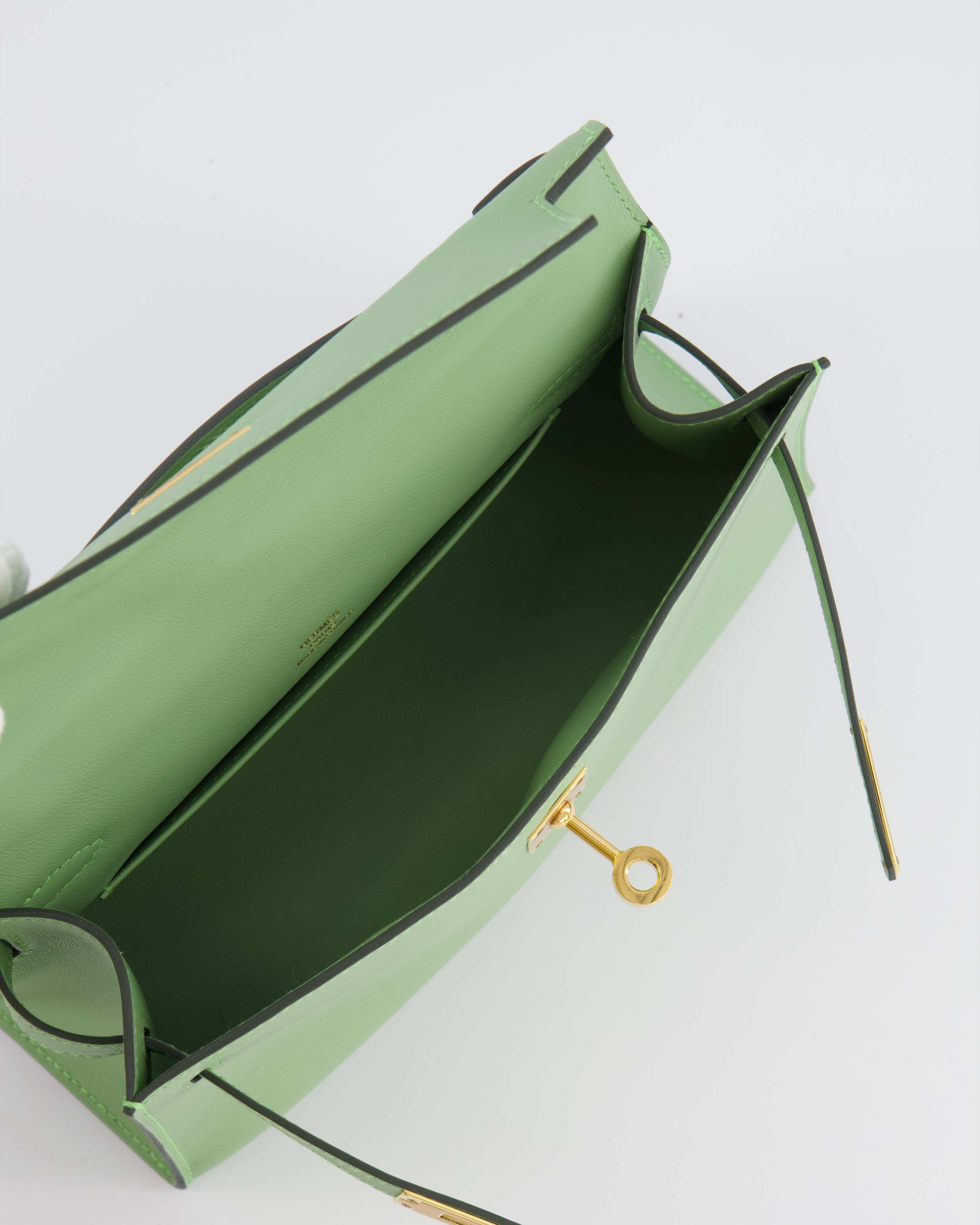 *HOT COLOUR* Hermès Mini Kelly Pochette Bag in Vert Criquet Swift Leather with Gold Hardware