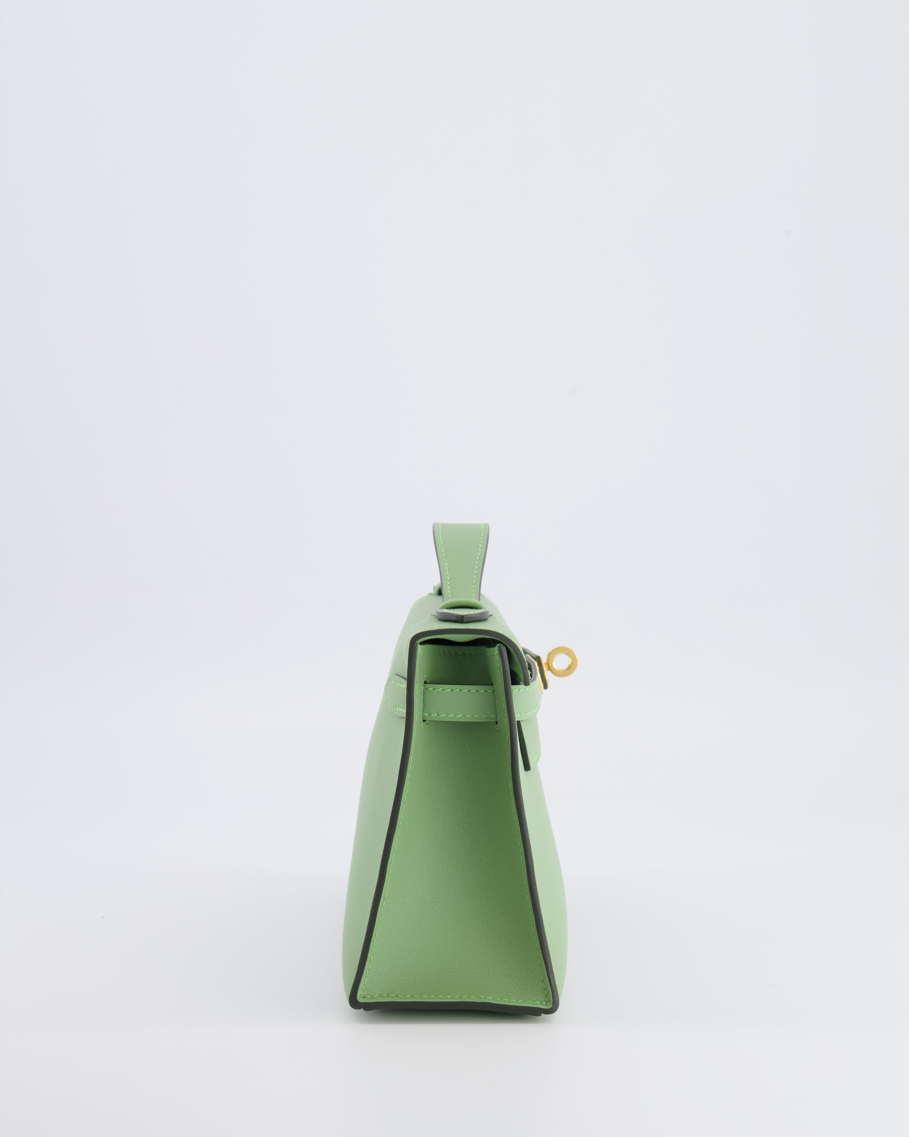 *HOT COLOUR* Hermès Mini Kelly Pochette Bag in Vert Criquet Swift Leather with Gold Hardware