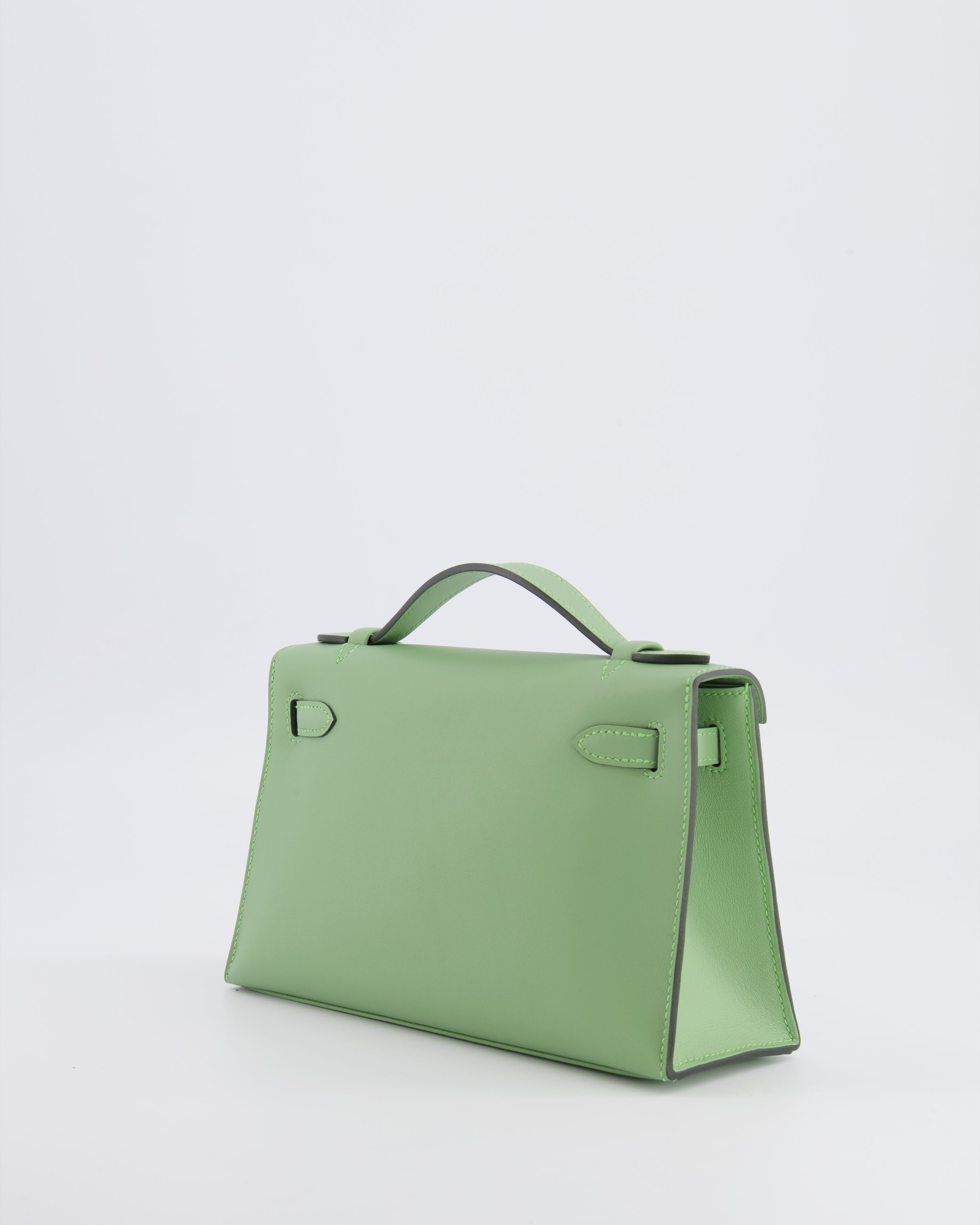 *HOT COLOUR* Hermès Mini Kelly Pochette Bag in Vert Criquet Swift Leather with Gold Hardware