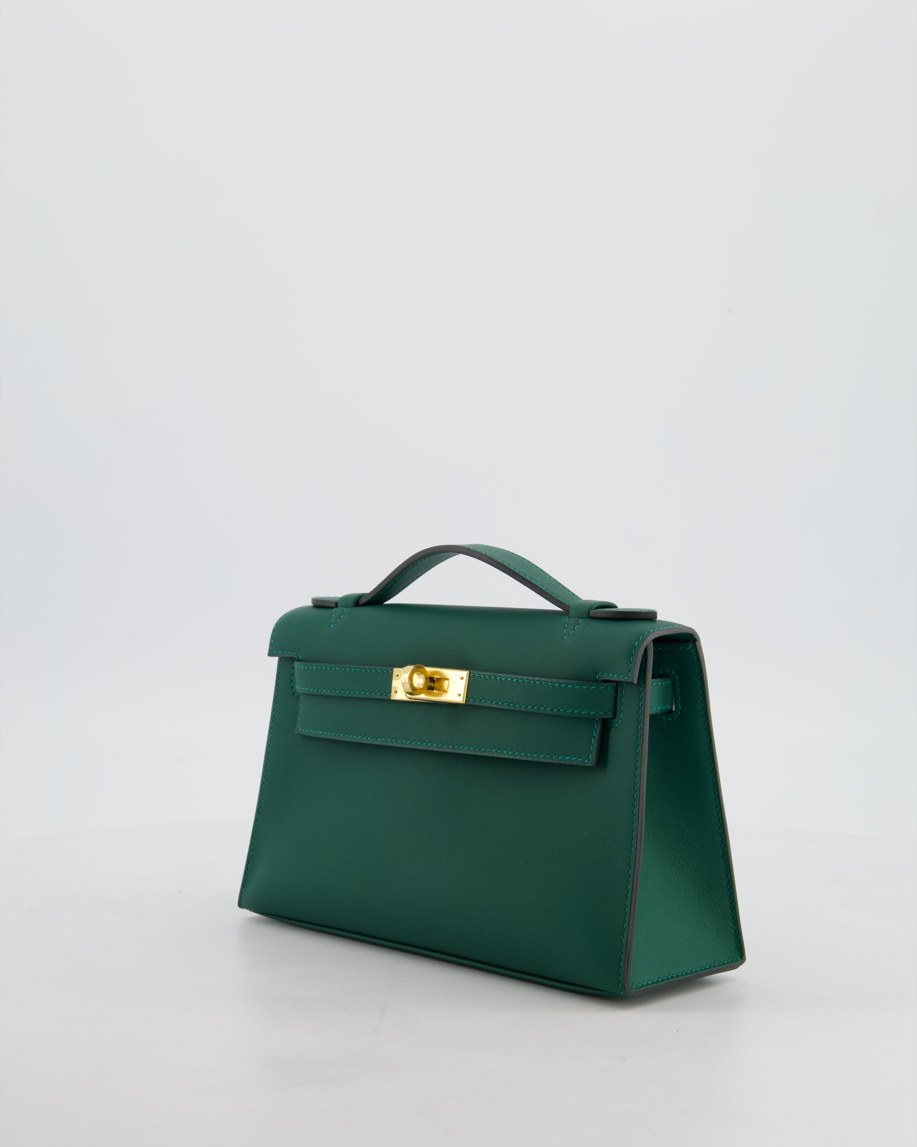 *RARE* Hermès Mini Kelly Pochette Bag in Vert Moyen Swift Leather with Gold Hardware