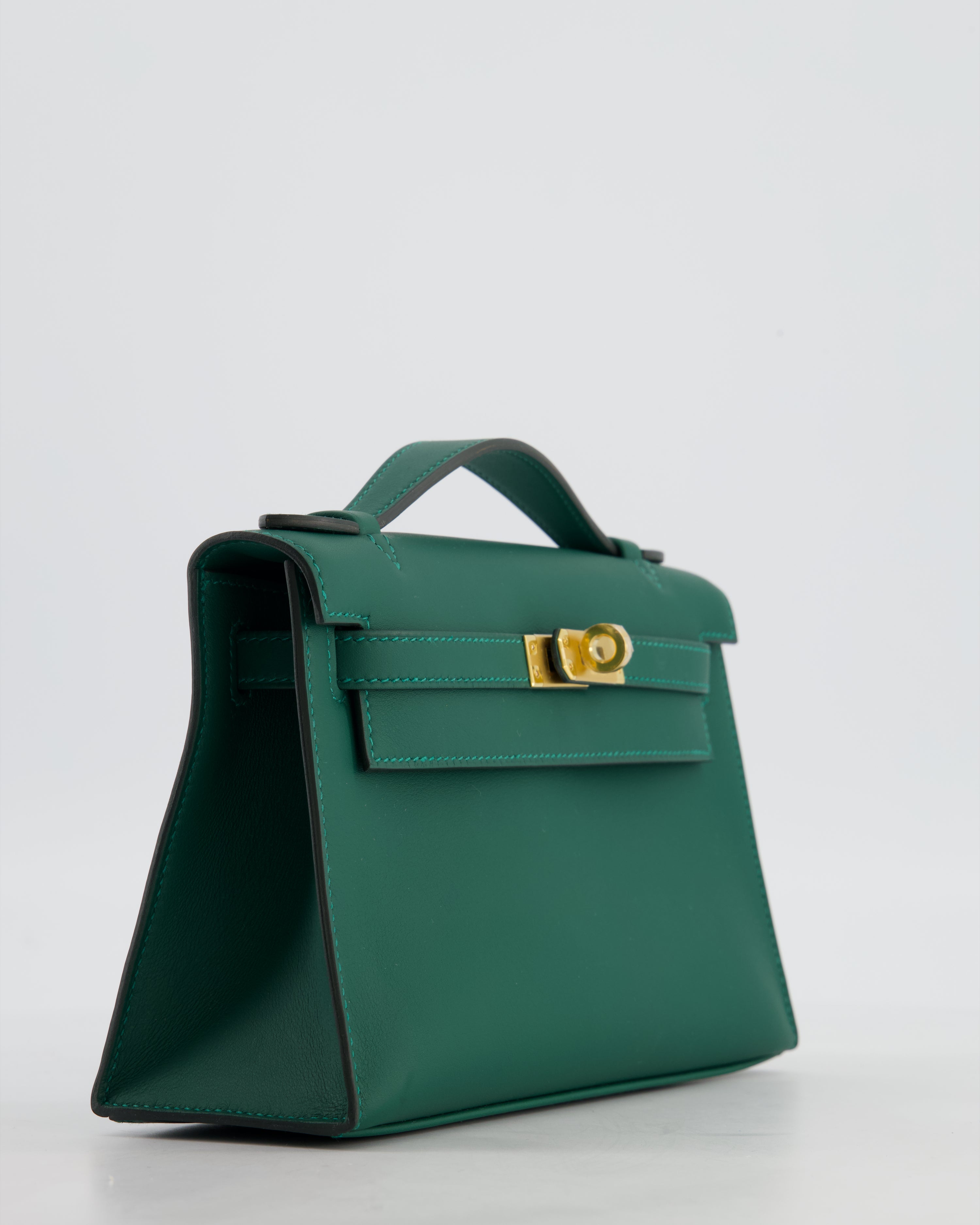 *RARE* Hermès Mini Kelly Pochette Bag in Vert Moyen Swift Leather with Gold Hardware