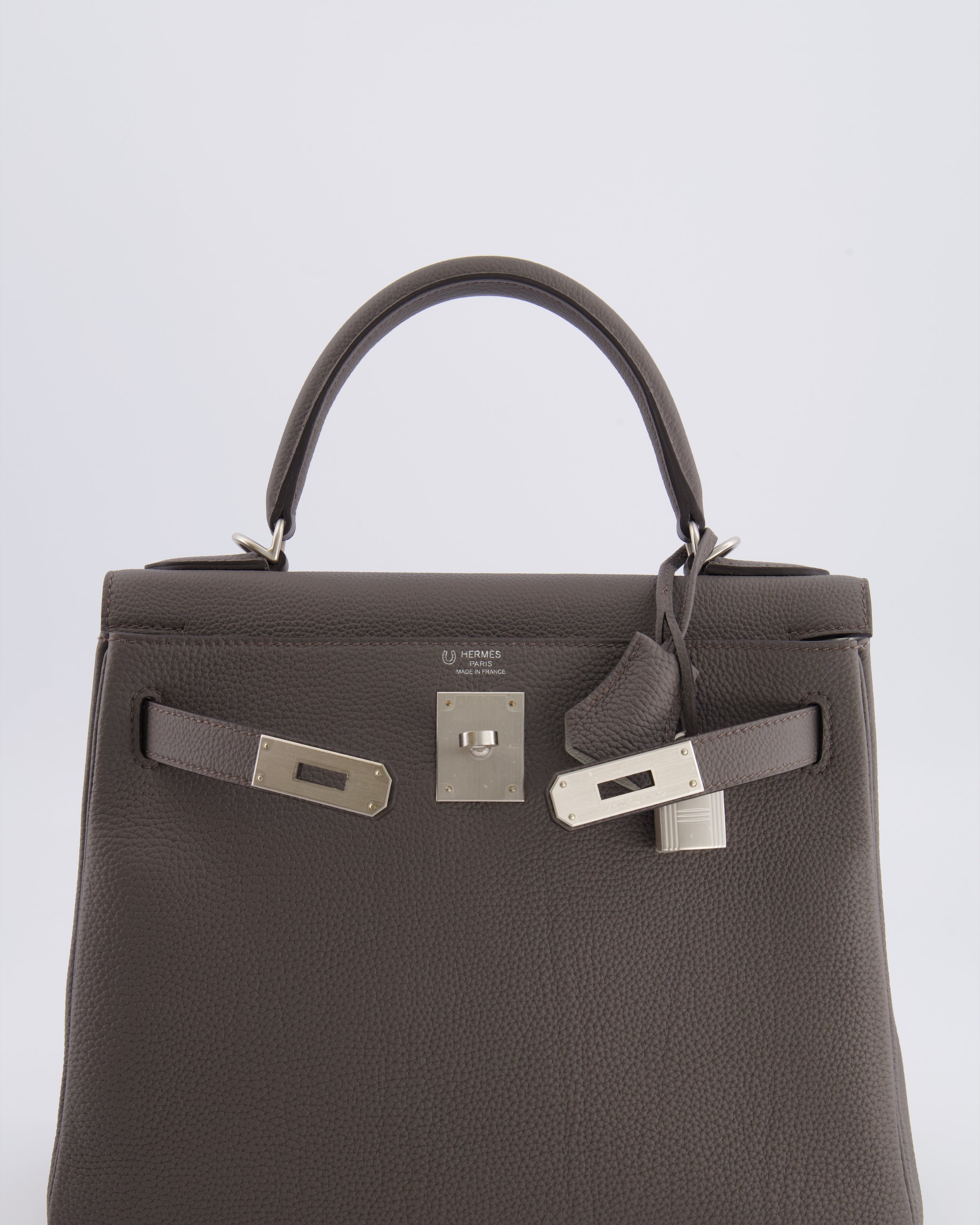 Hermès Kelly 28 Retourne HSS Bag in Gris Etain Togo Leather with Gris Perle Interior and Brushed Palladium Hardware