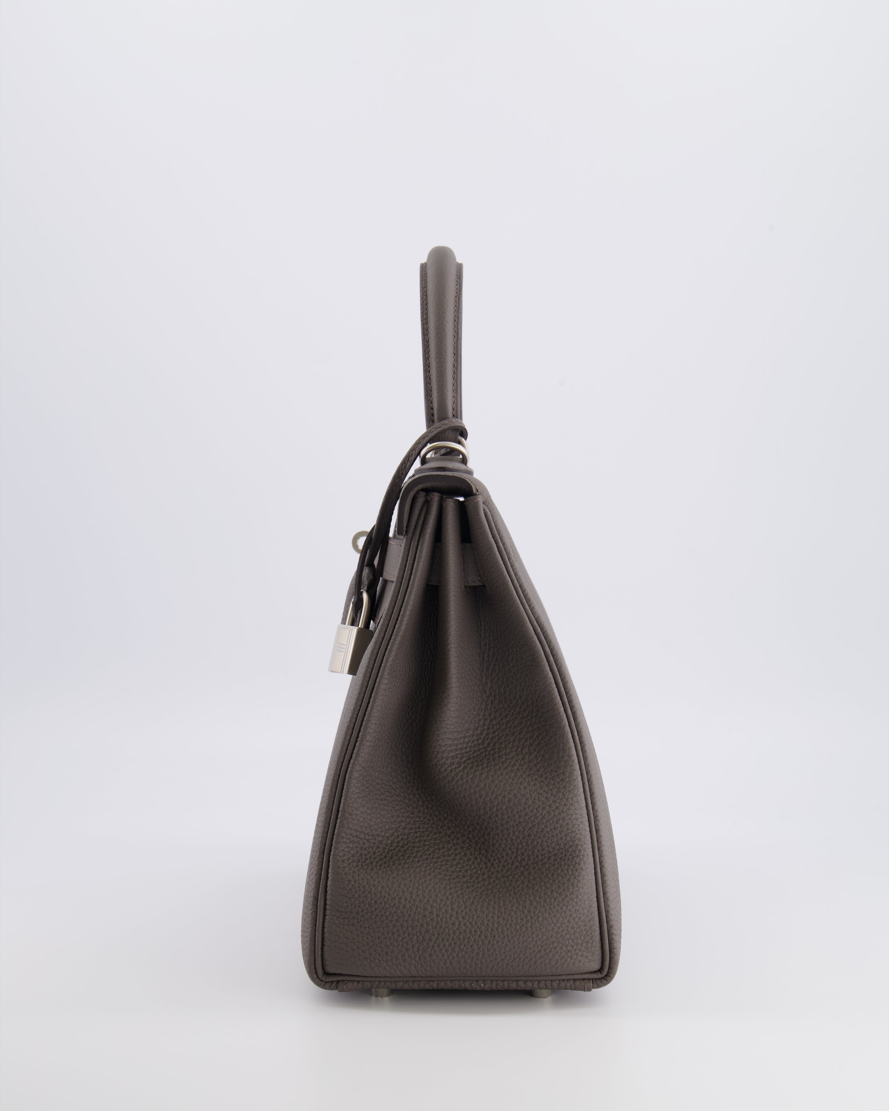 Hermès Kelly 28 Retourne HSS Bag in Gris Etain Togo Leather with Gris Perle Interior and Brushed Palladium Hardware