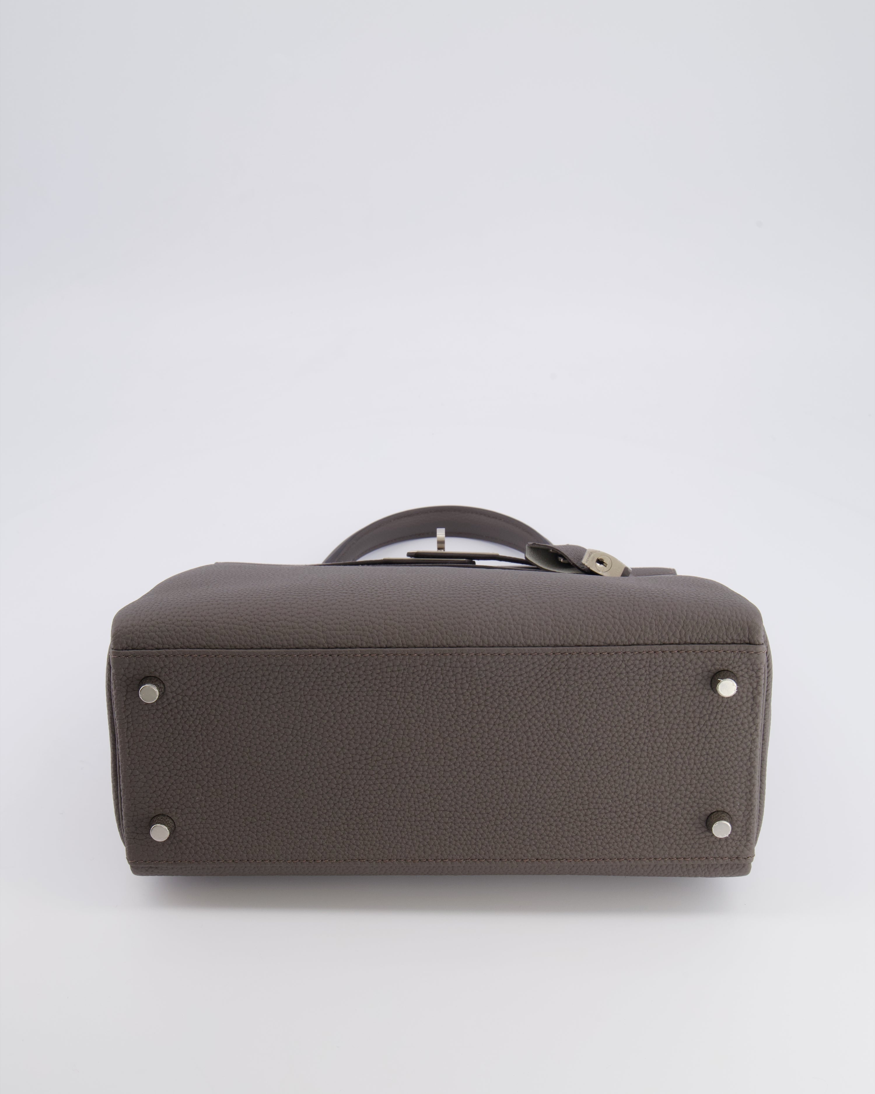 Hermès Kelly 28 Retourne HSS Bag in Gris Etain Togo Leather with Gris Perle Interior and Brushed Palladium Hardware