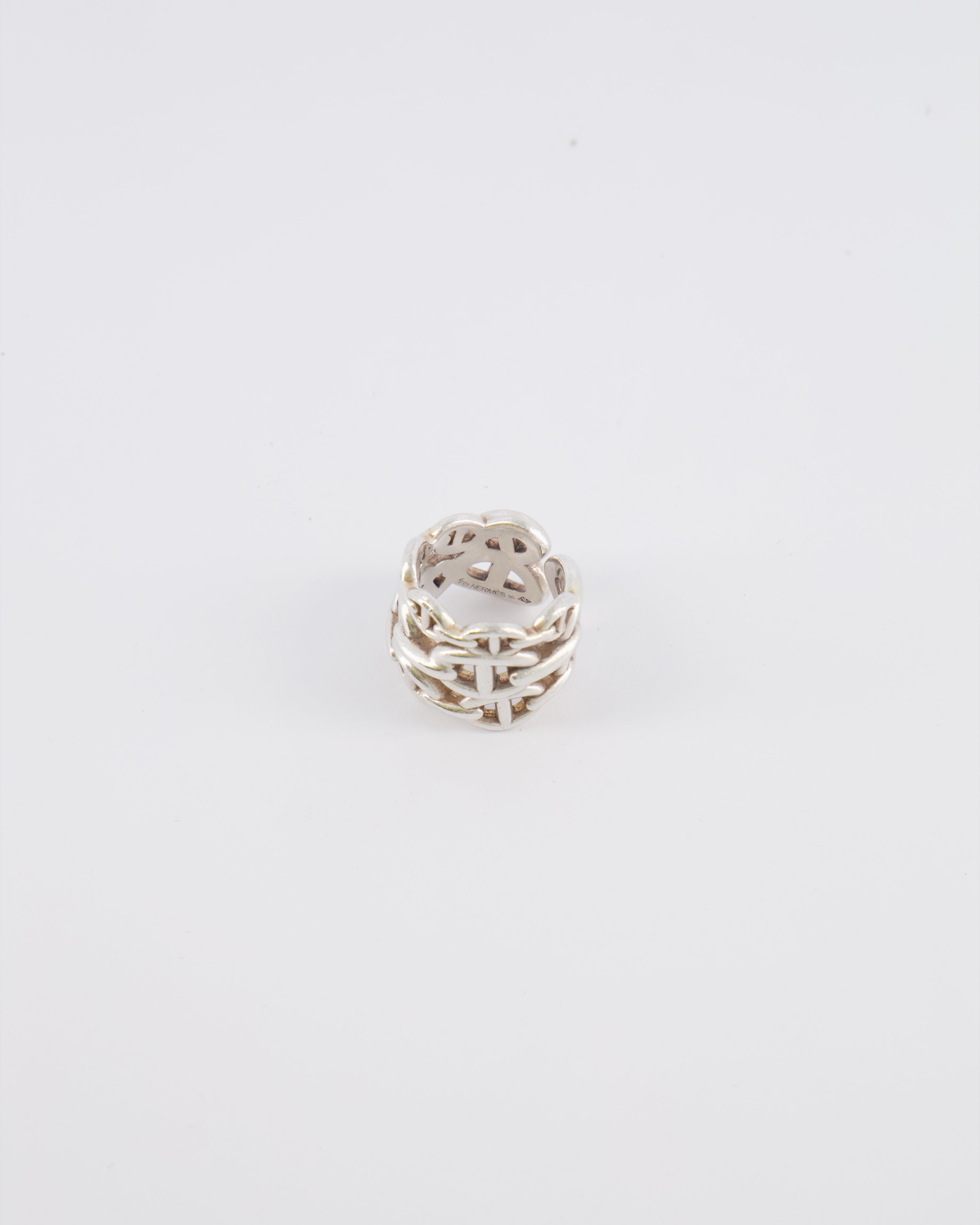 Hermès Large Chaine D'Ancre Enchainee Ring in Sterling Silver Size 50 RRP £890
