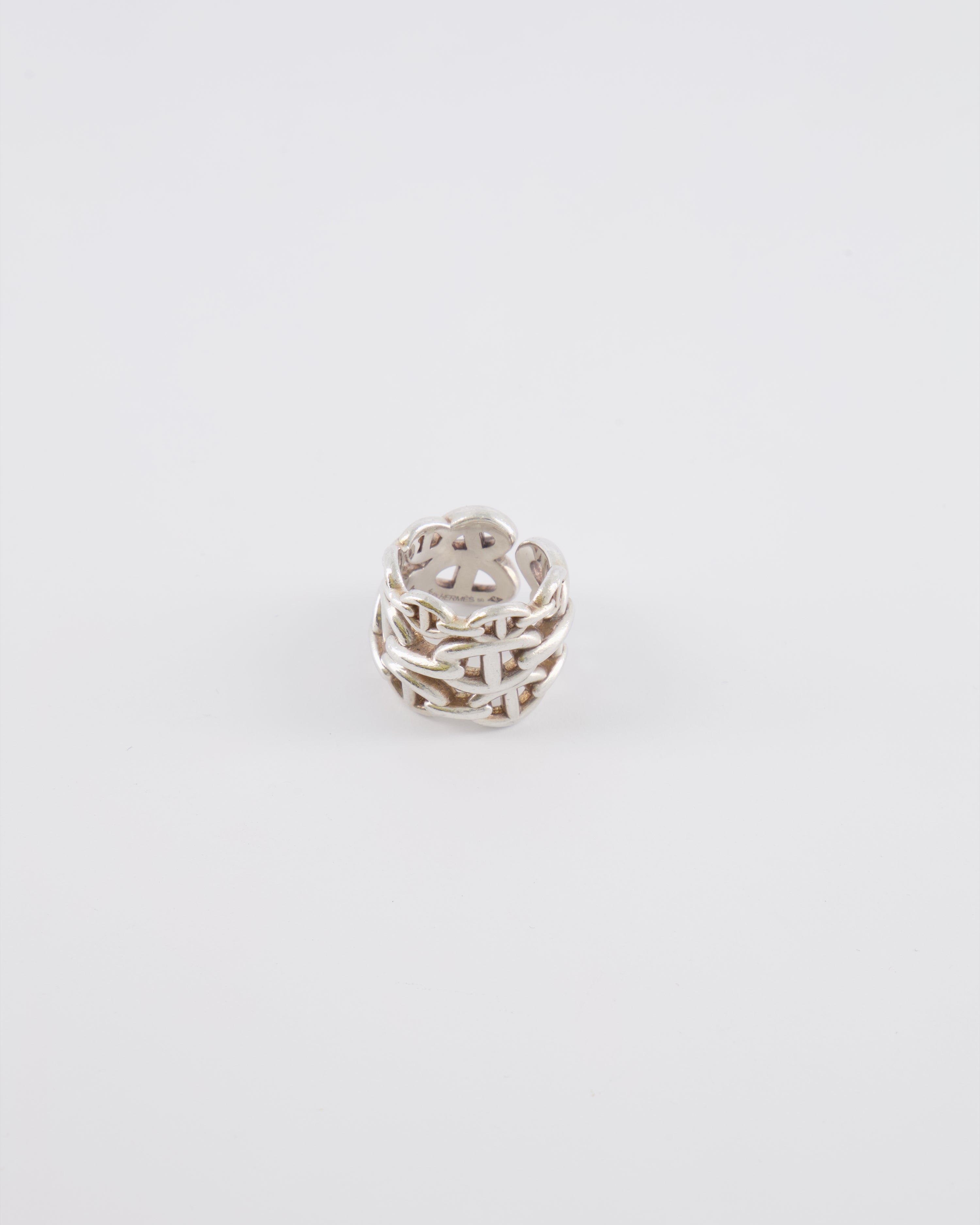 Hermès Large Chaine D'Ancre Enchainee Ring in Sterling Silver Size 50 RRP £890