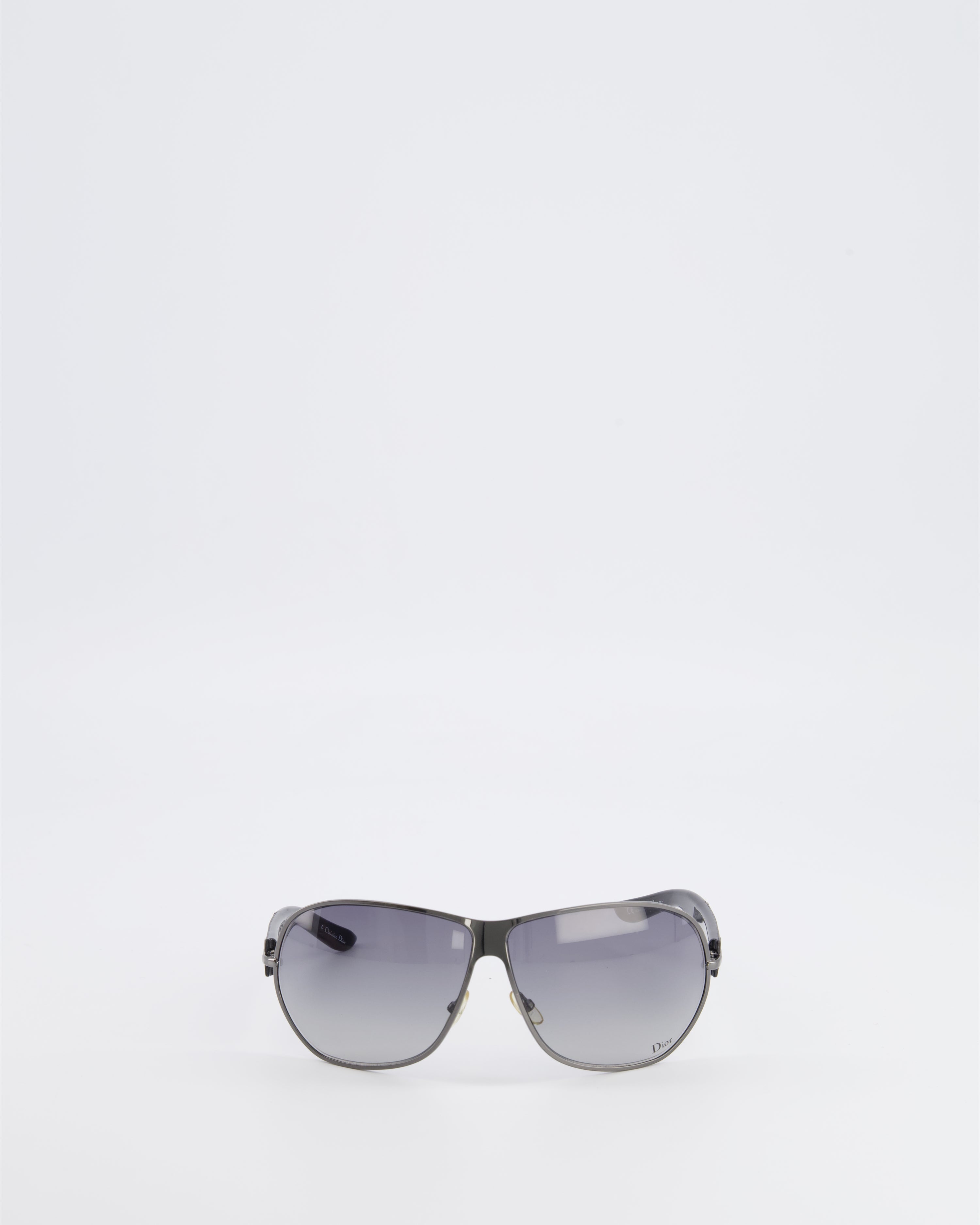 Christian Dior Black Sunglasses with Silver Frame and White Logo Detail