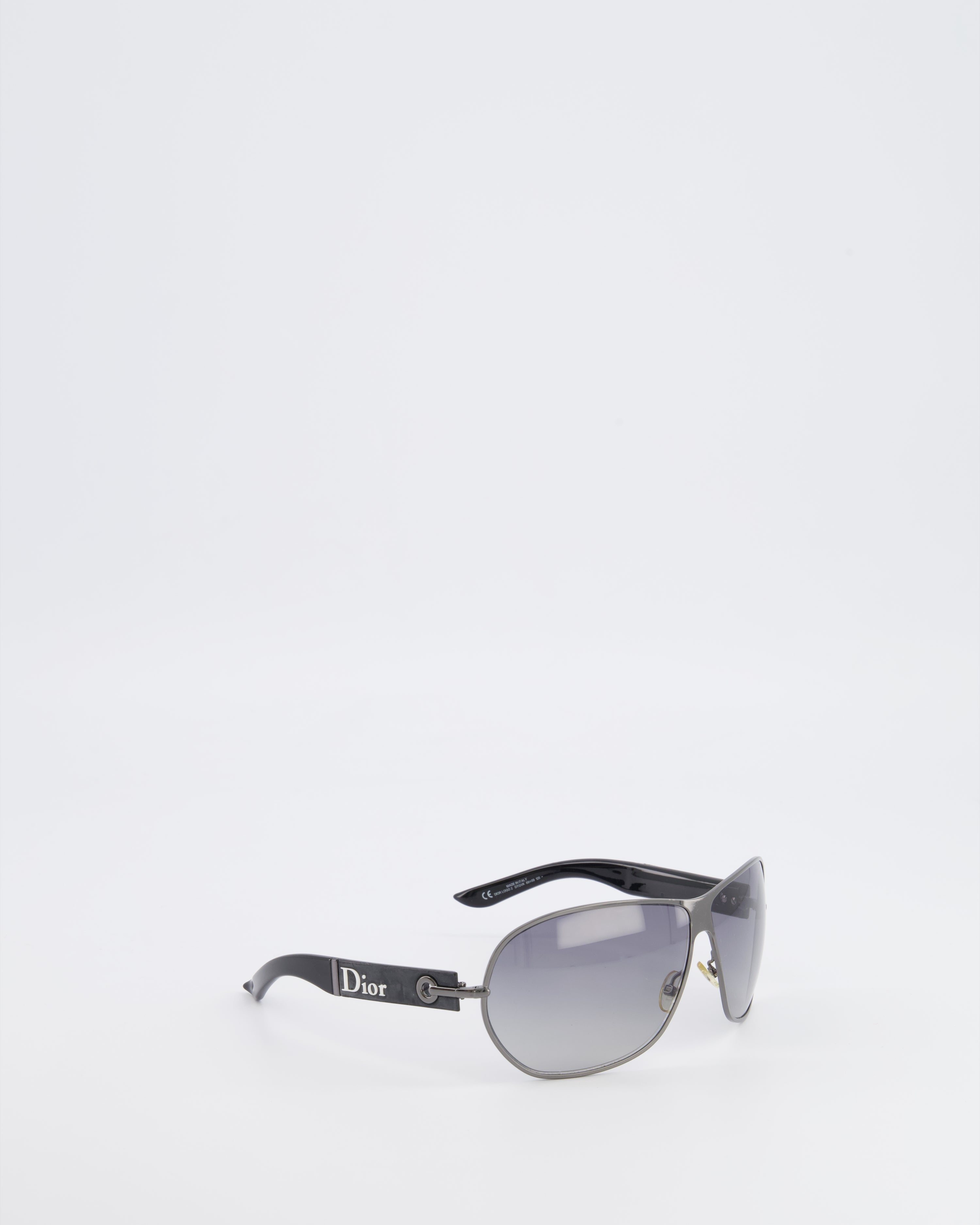 Christian Dior Black Sunglasses with Silver Frame and White Logo Detail