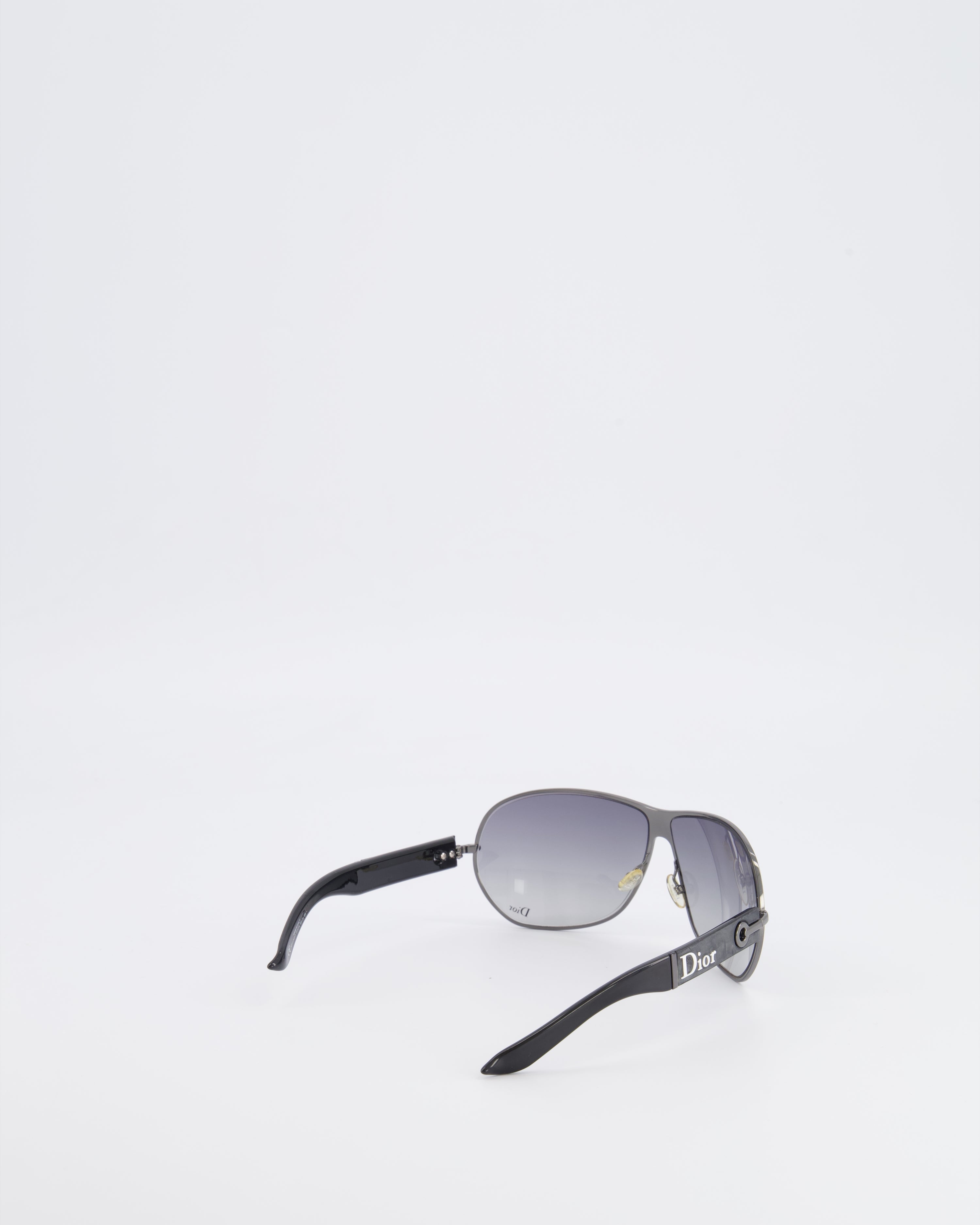 Christian Dior Black Sunglasses with Silver Frame and White Logo Detail