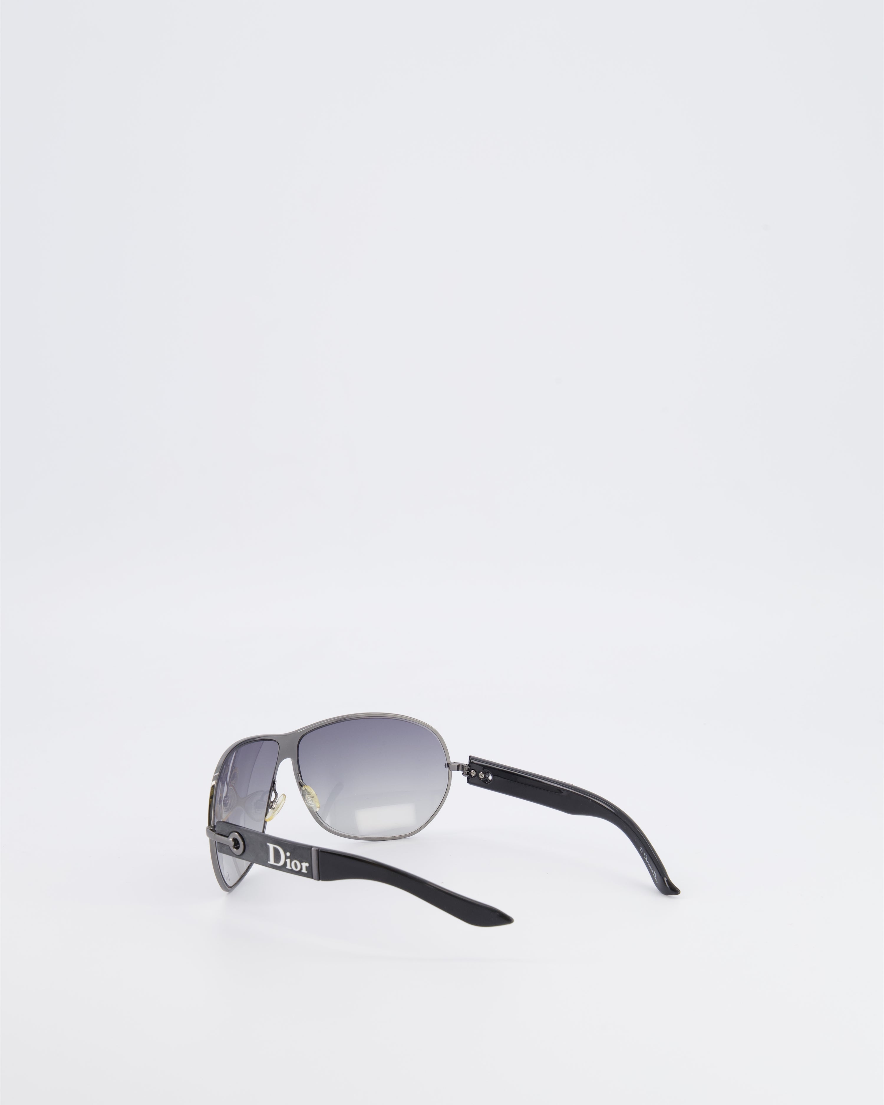 Christian Dior Black Sunglasses with Silver Frame and White Logo Detail