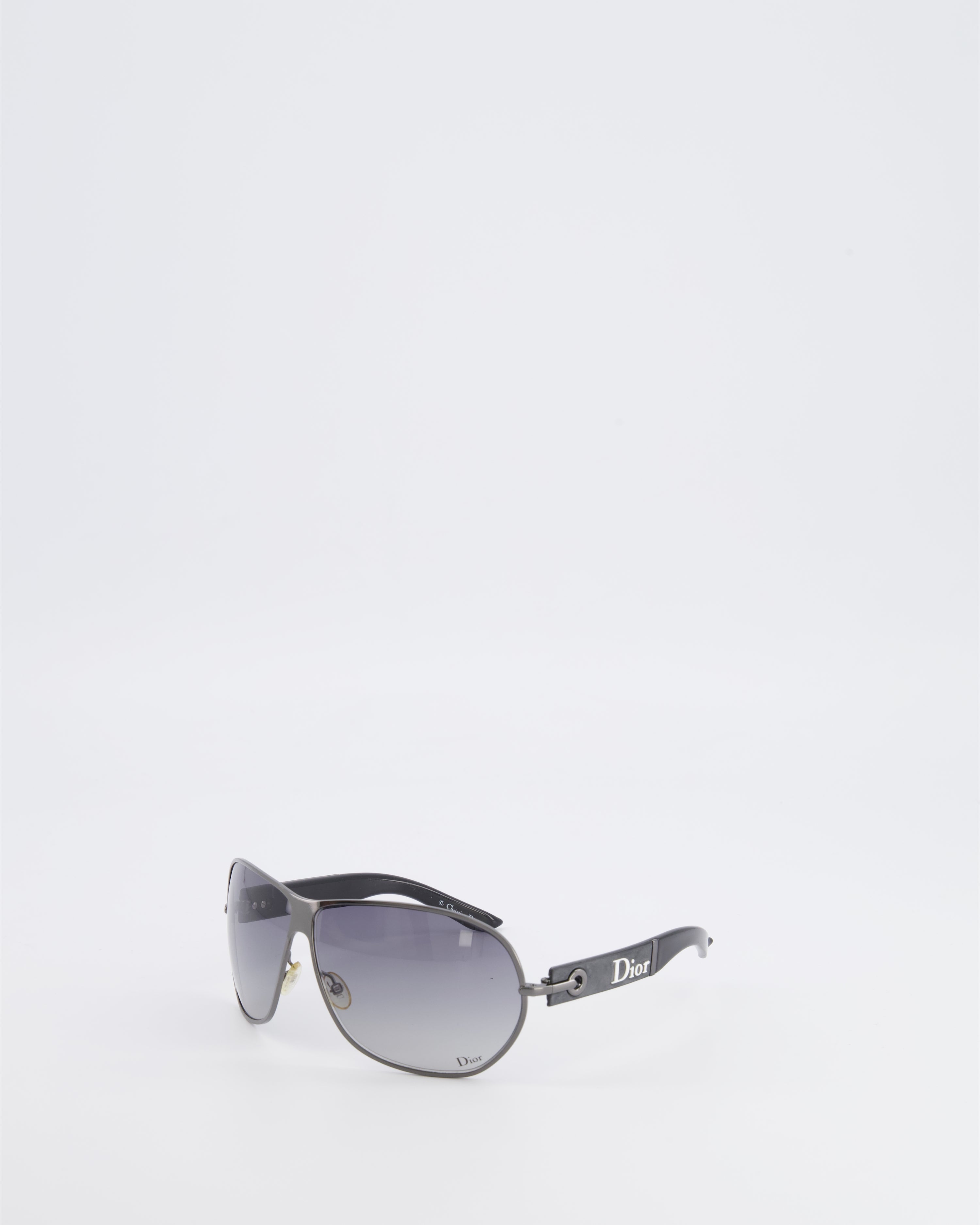 Christian Dior Black Sunglasses with Silver Frame and White Logo Detail