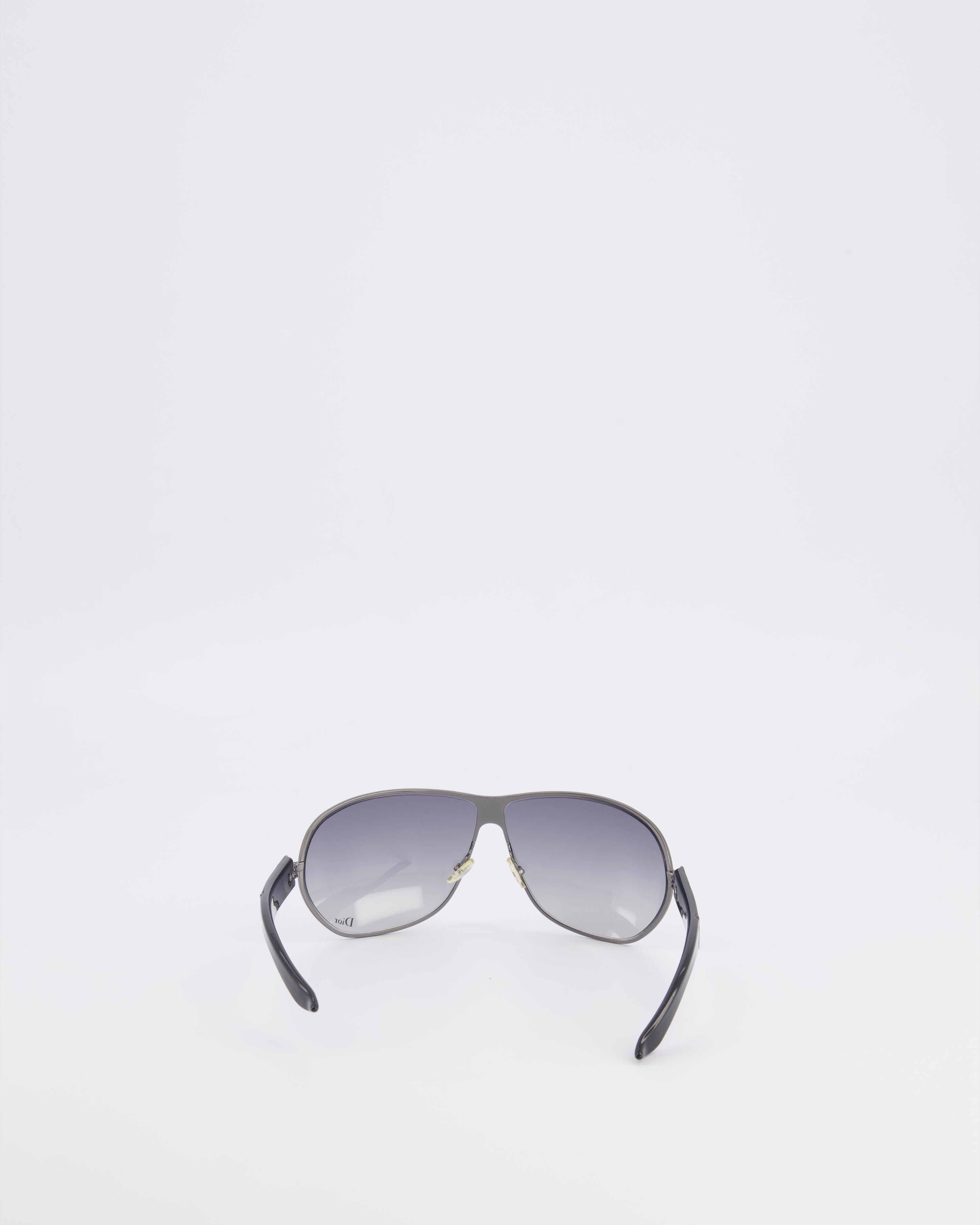 Christian Dior Black Sunglasses with Silver Frame and White Logo Detail