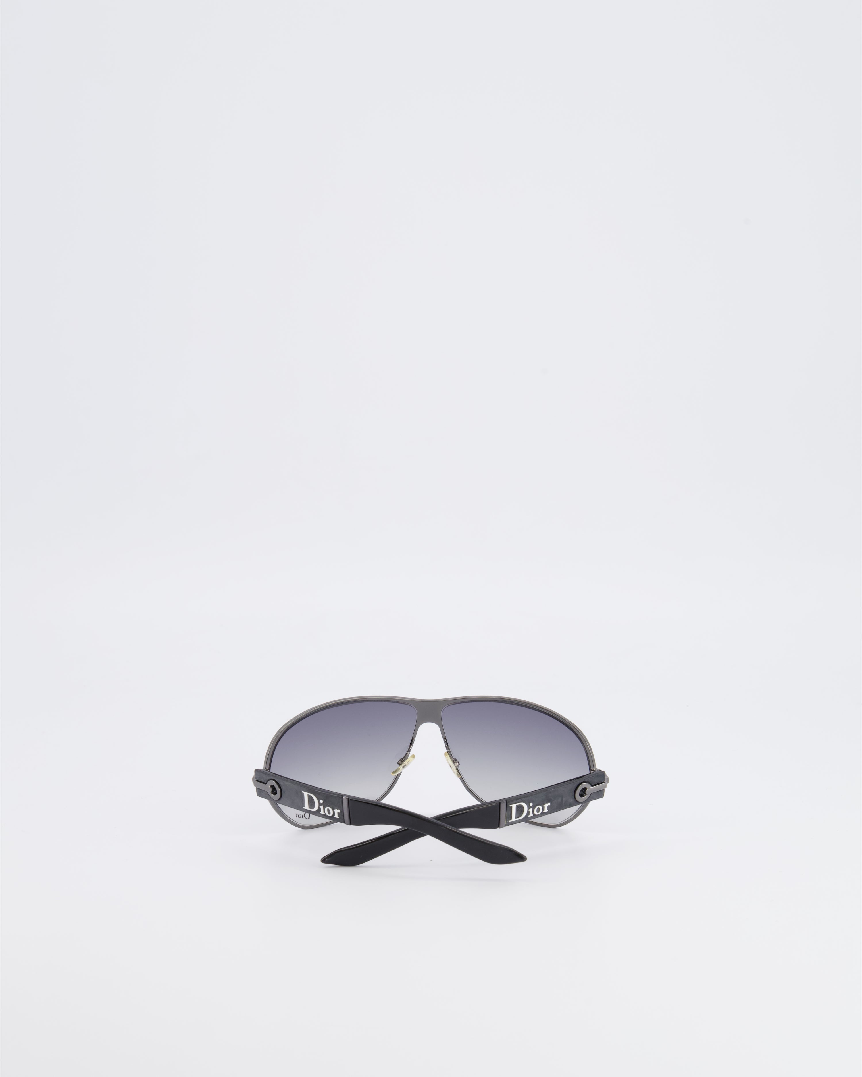 Christian Dior Black Sunglasses with Silver Frame and White Logo Detail