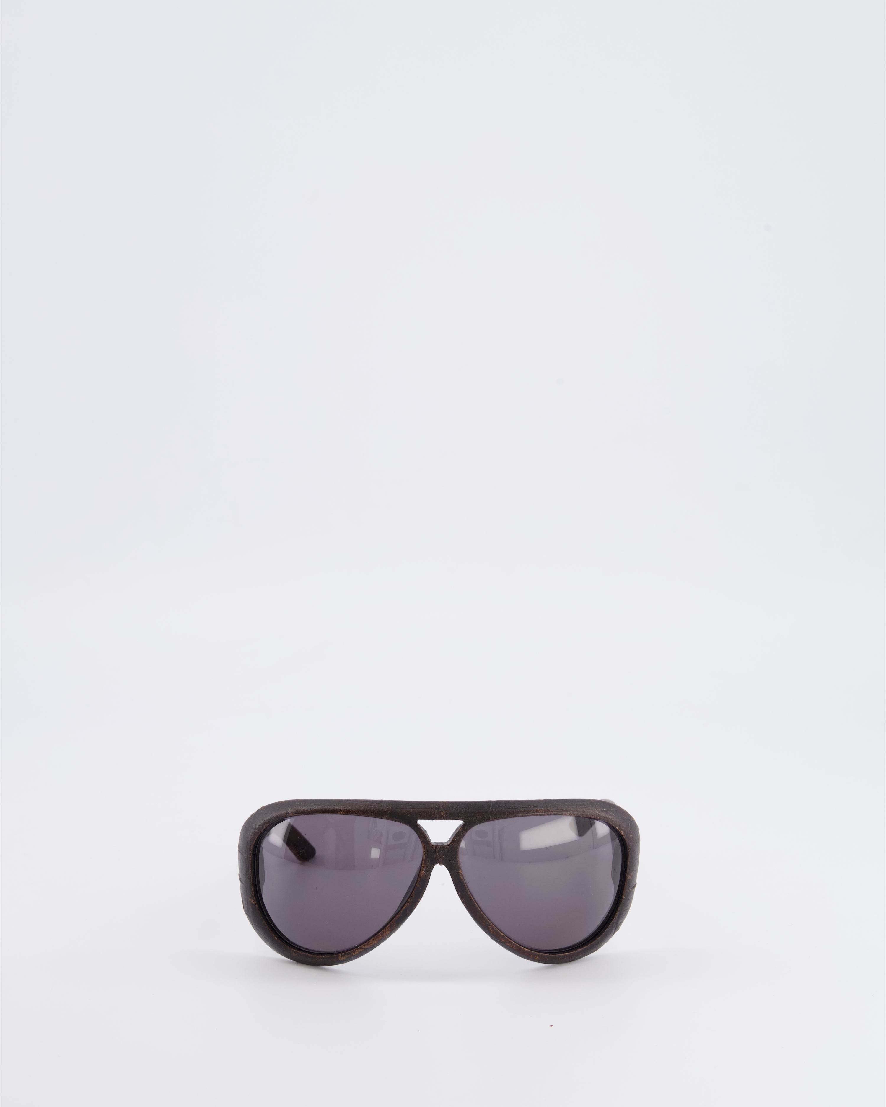 Christian Dior Wood Brown Leather Sunglasses with Silver Logo Detail
