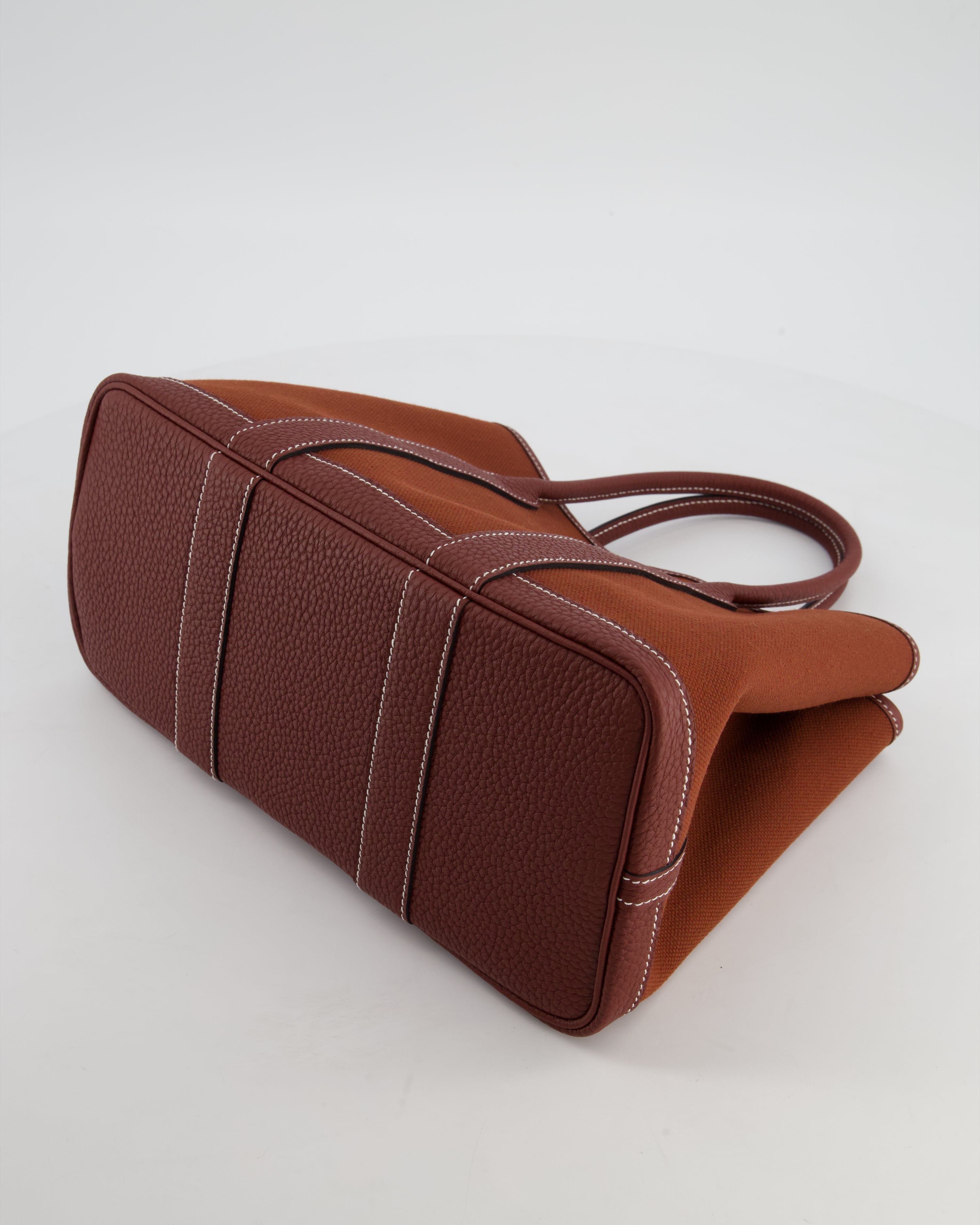 Hermès Garden Party 30 Bag in Rouge H Canvas and Negonda Leather with Palladium Hardware