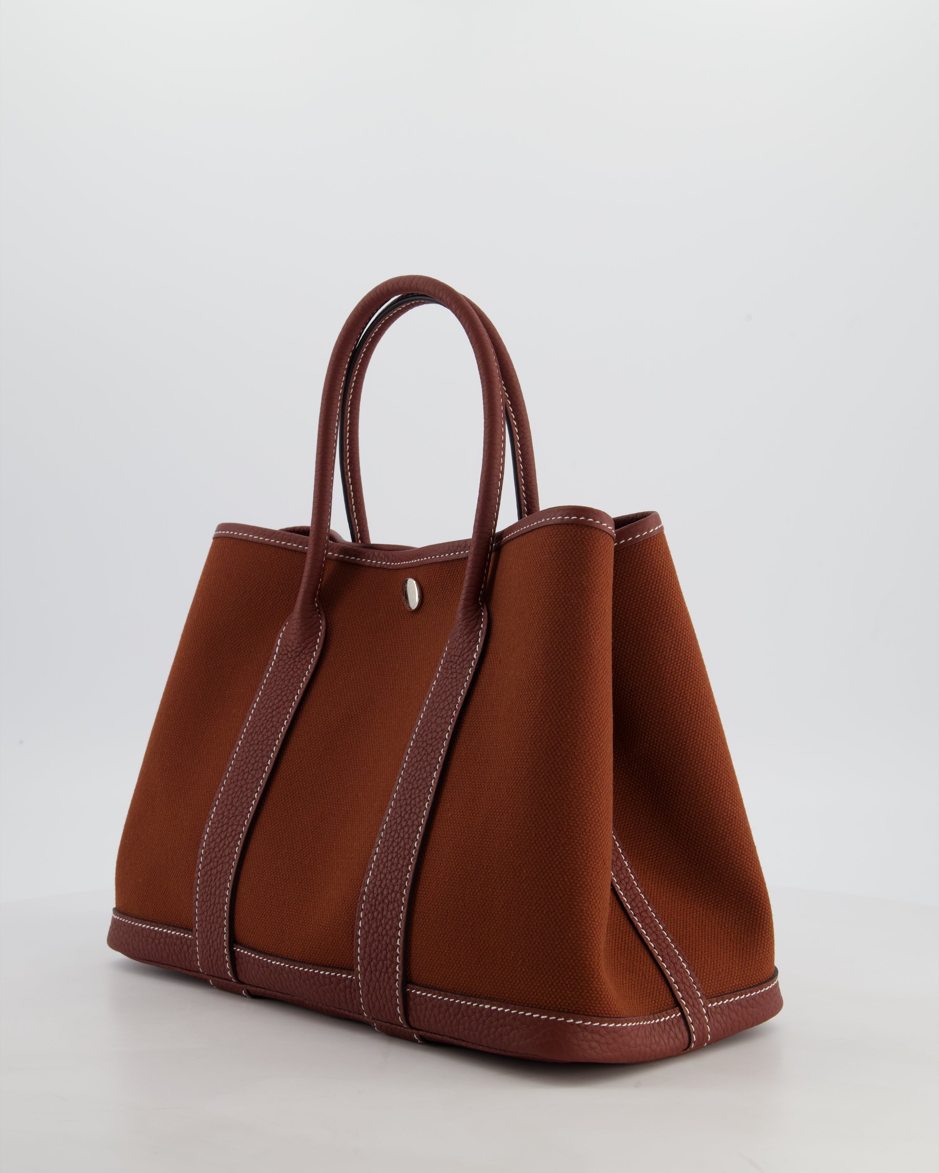 Hermès Garden Party 30 Bag in Rouge H Canvas and Negonda Leather with Palladium Hardware