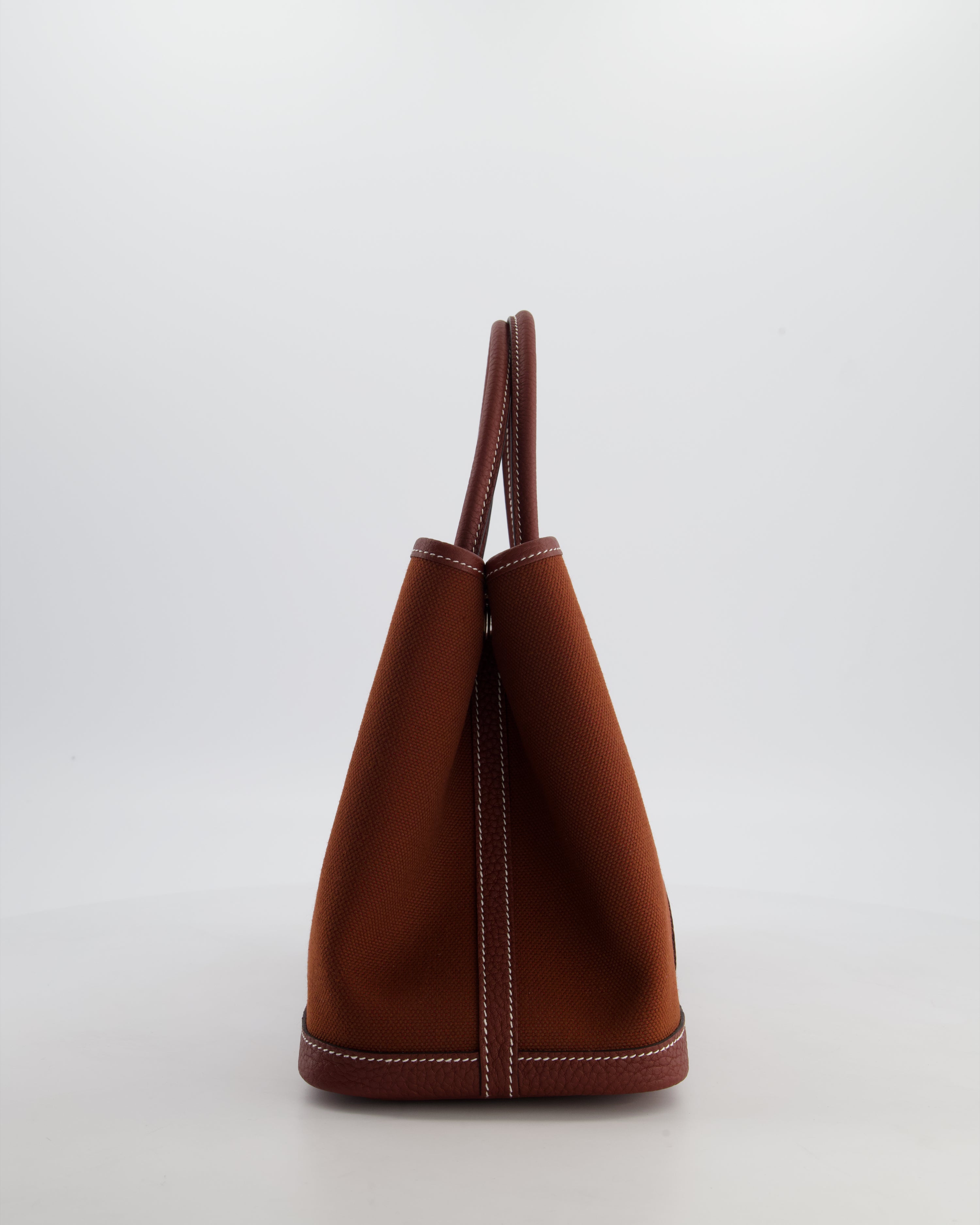 Hermès Garden Party 30 Bag in Rouge H Canvas and Negonda Leather with Palladium Hardware