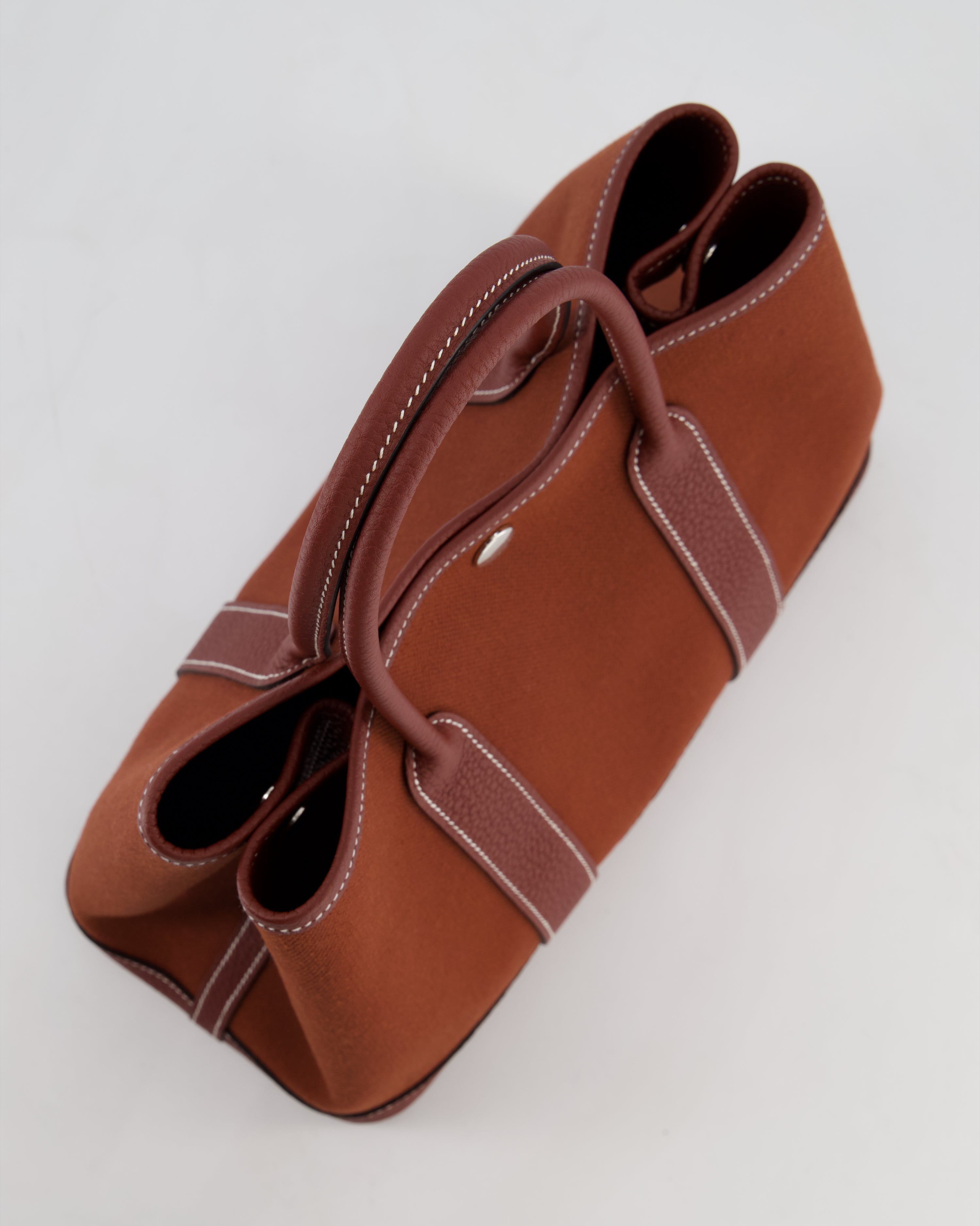 Hermès Garden Party 30 Bag in Rouge H Canvas and Negonda Leather with Palladium Hardware