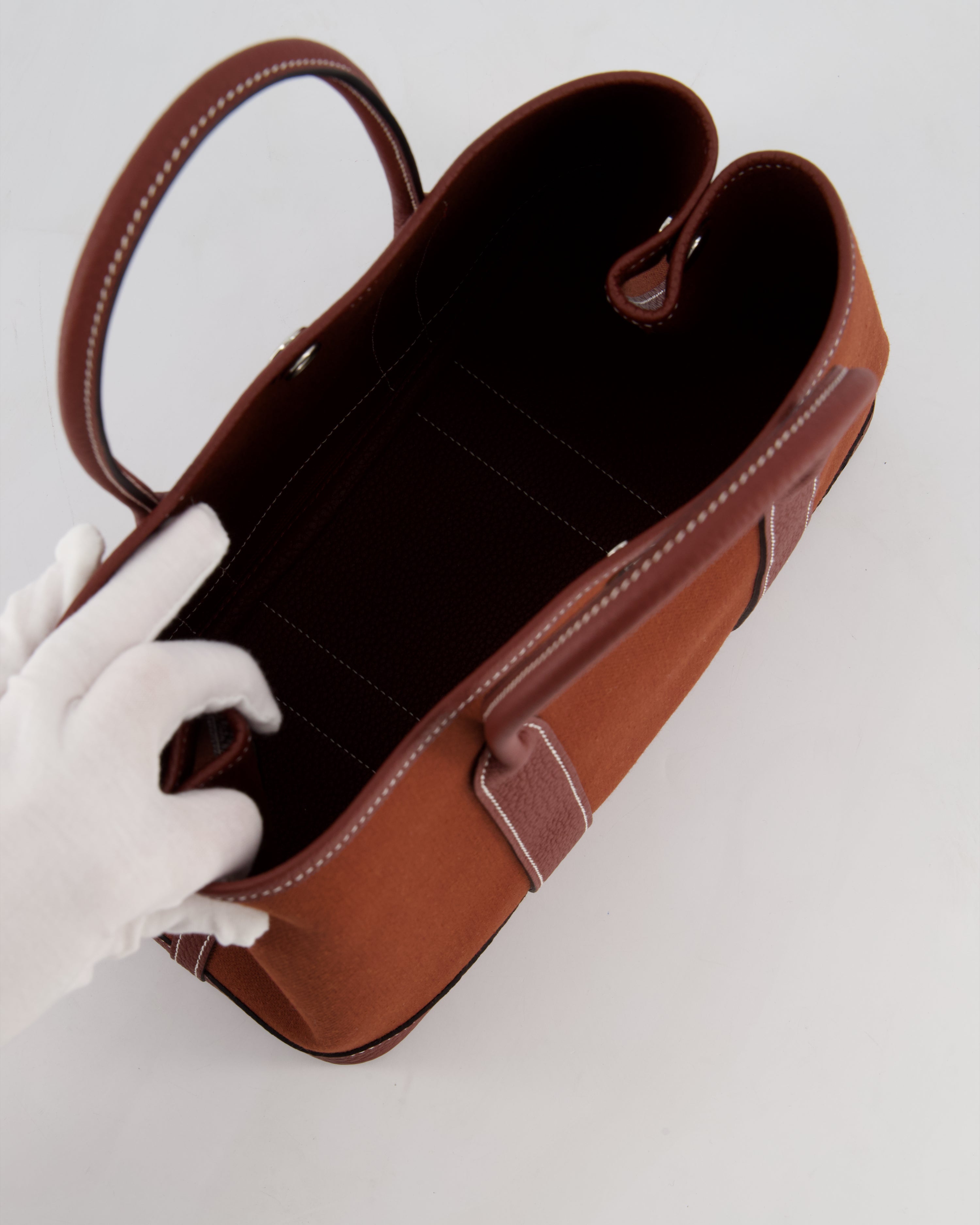 Hermès Garden Party 30 Bag in Rouge H Canvas and Negonda Leather with Palladium Hardware