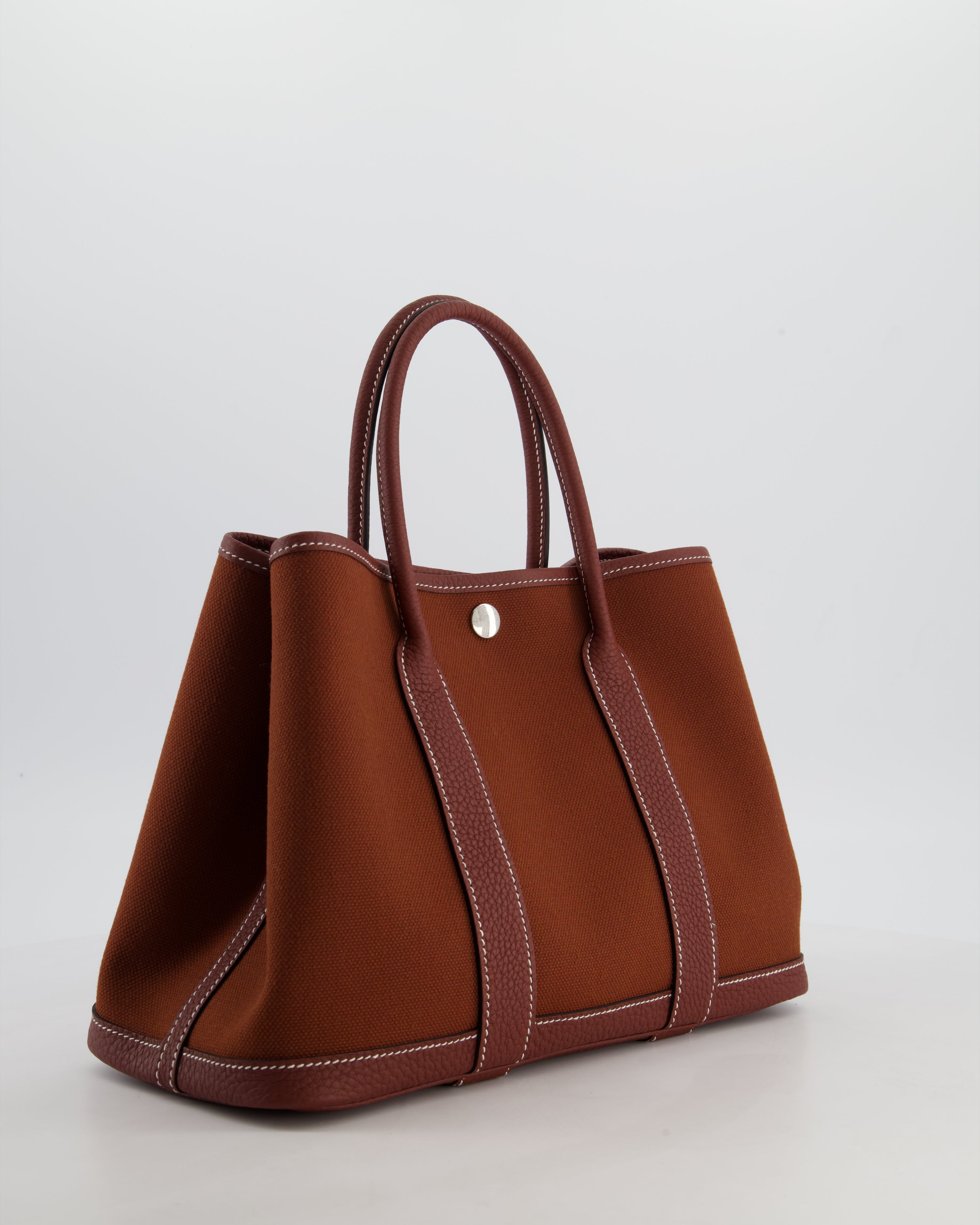 Hermès Garden Party 30 Bag in Rouge H Canvas and Negonda Leather with Palladium Hardware