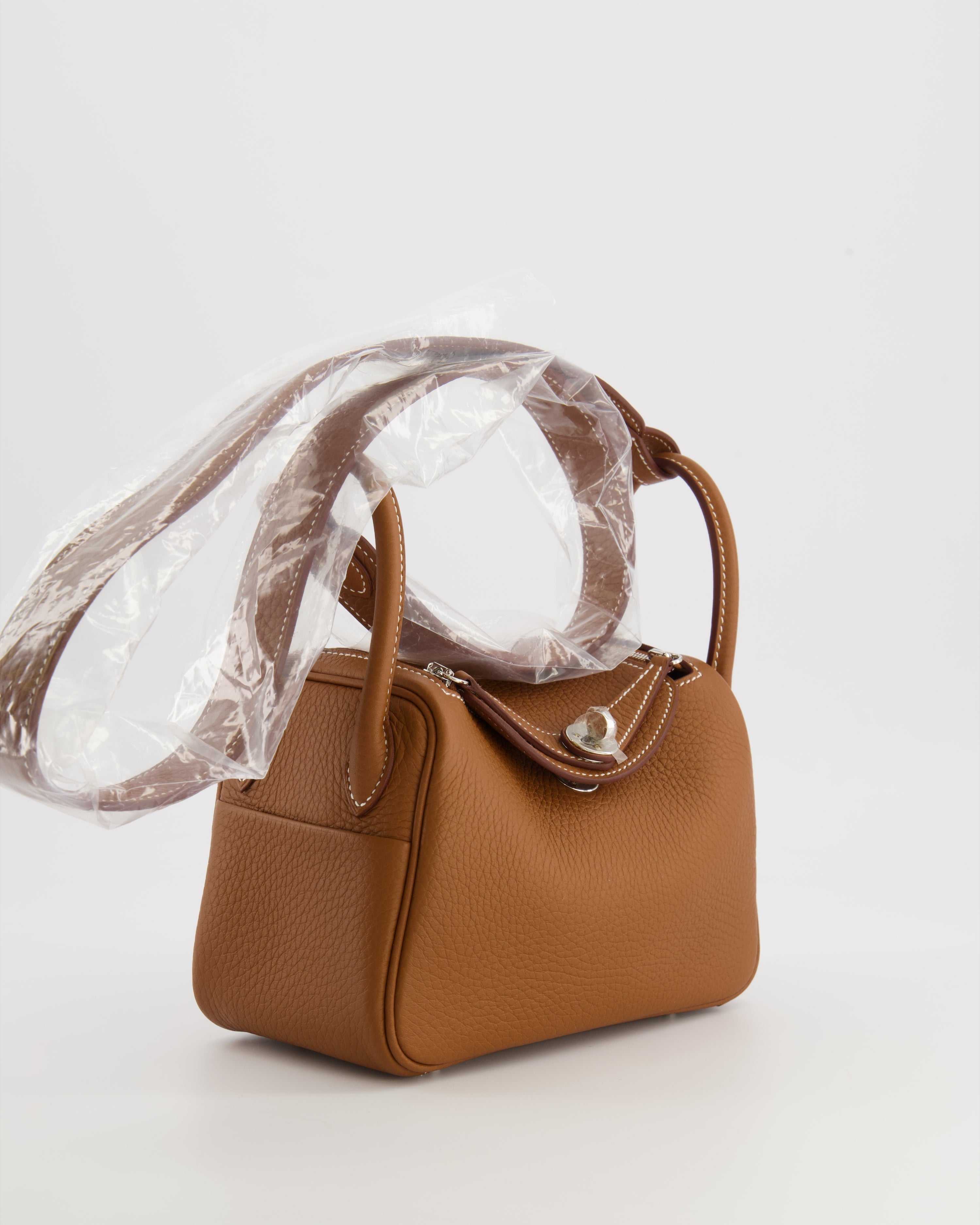 Hermès Mini Lindy Bag in Gold Taurillon Clemence Leather with Palladium Hardware