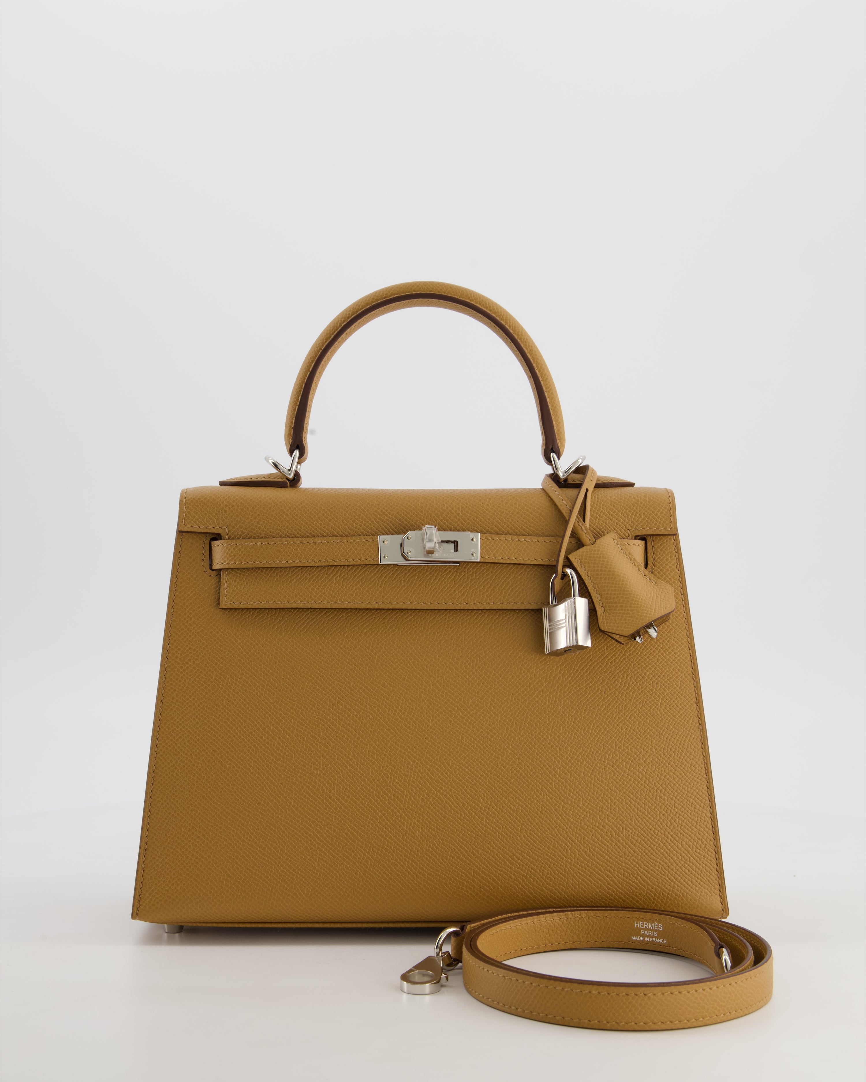 Hermès Kelly 25 Sellier Bag in Biscuit Epsom Leather with Palladium Hardware