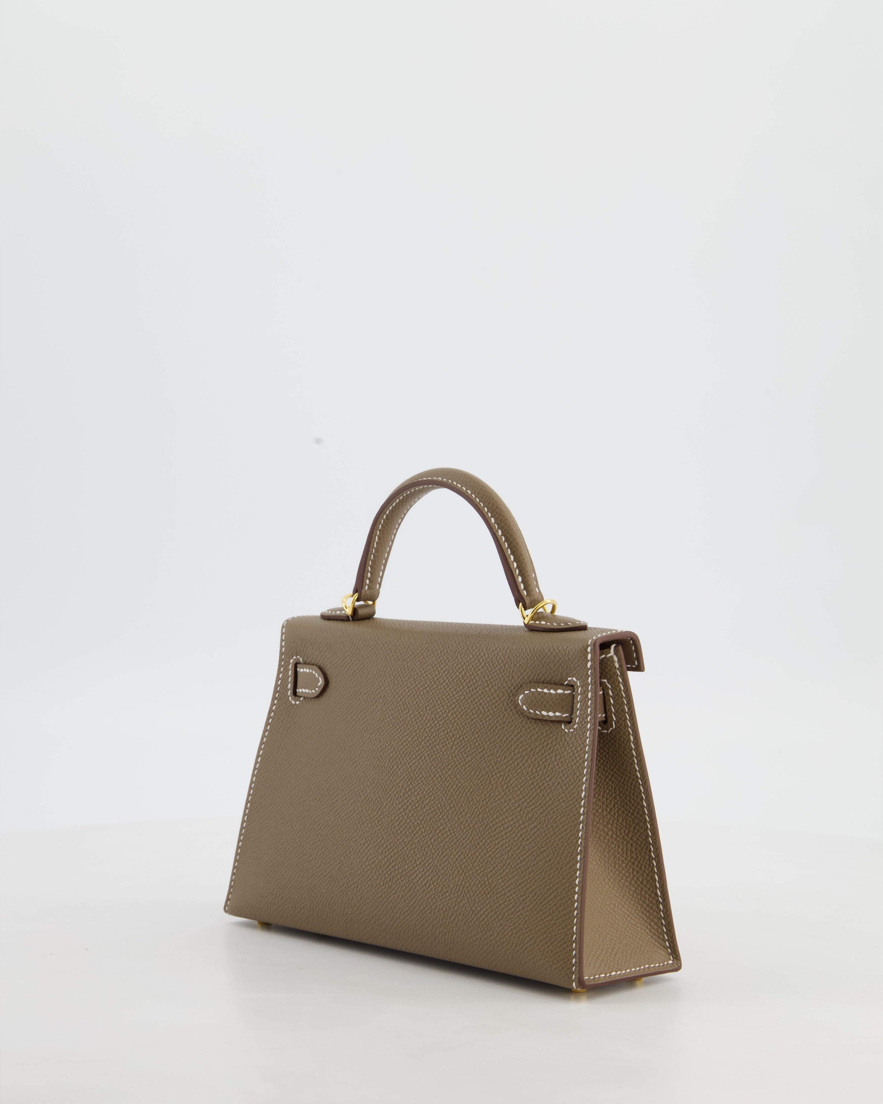 *HOT* Hermès Mini Kelly II 20 Bag in Etoupe Epsom Leather with Gold Hardware