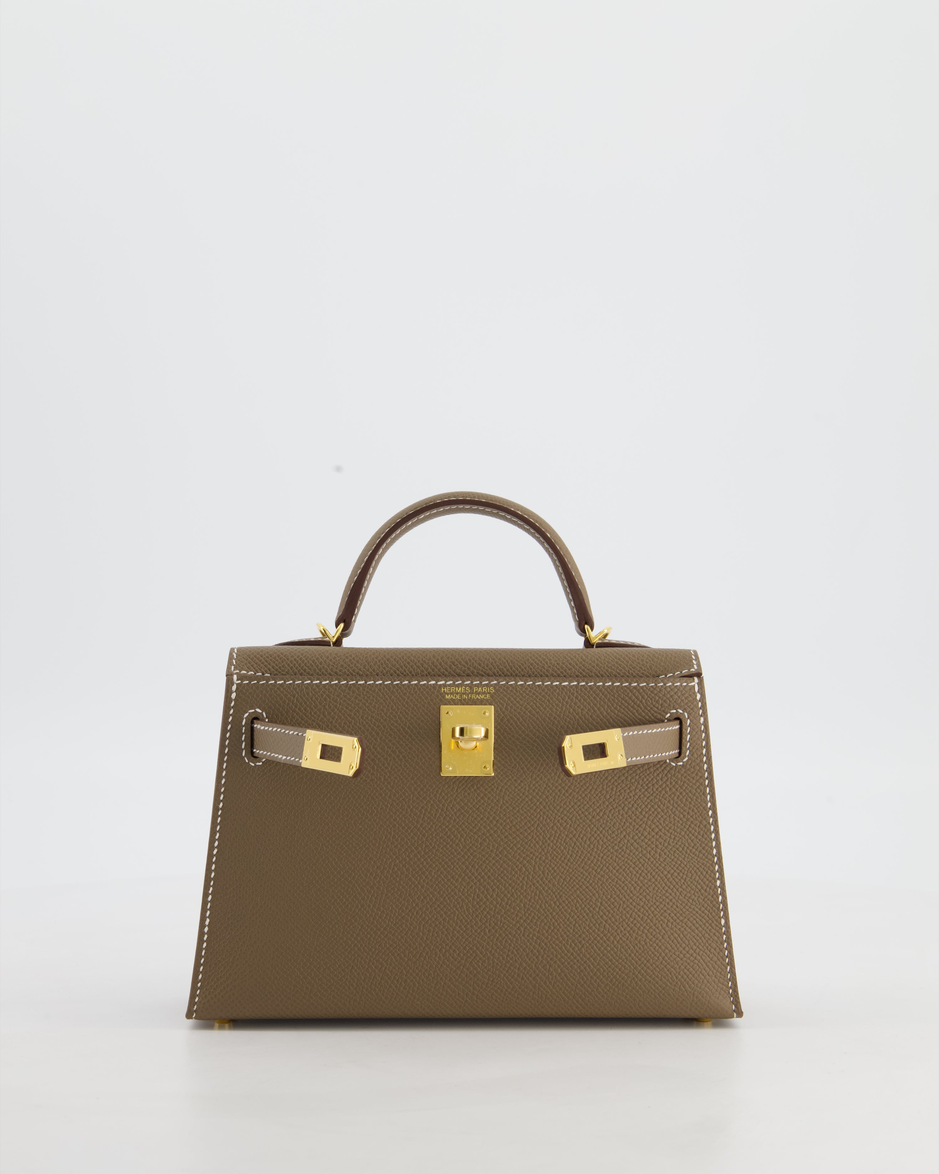 *HOT* Hermès Mini Kelly II 20 Bag in Etoupe Epsom Leather with Gold Hardware