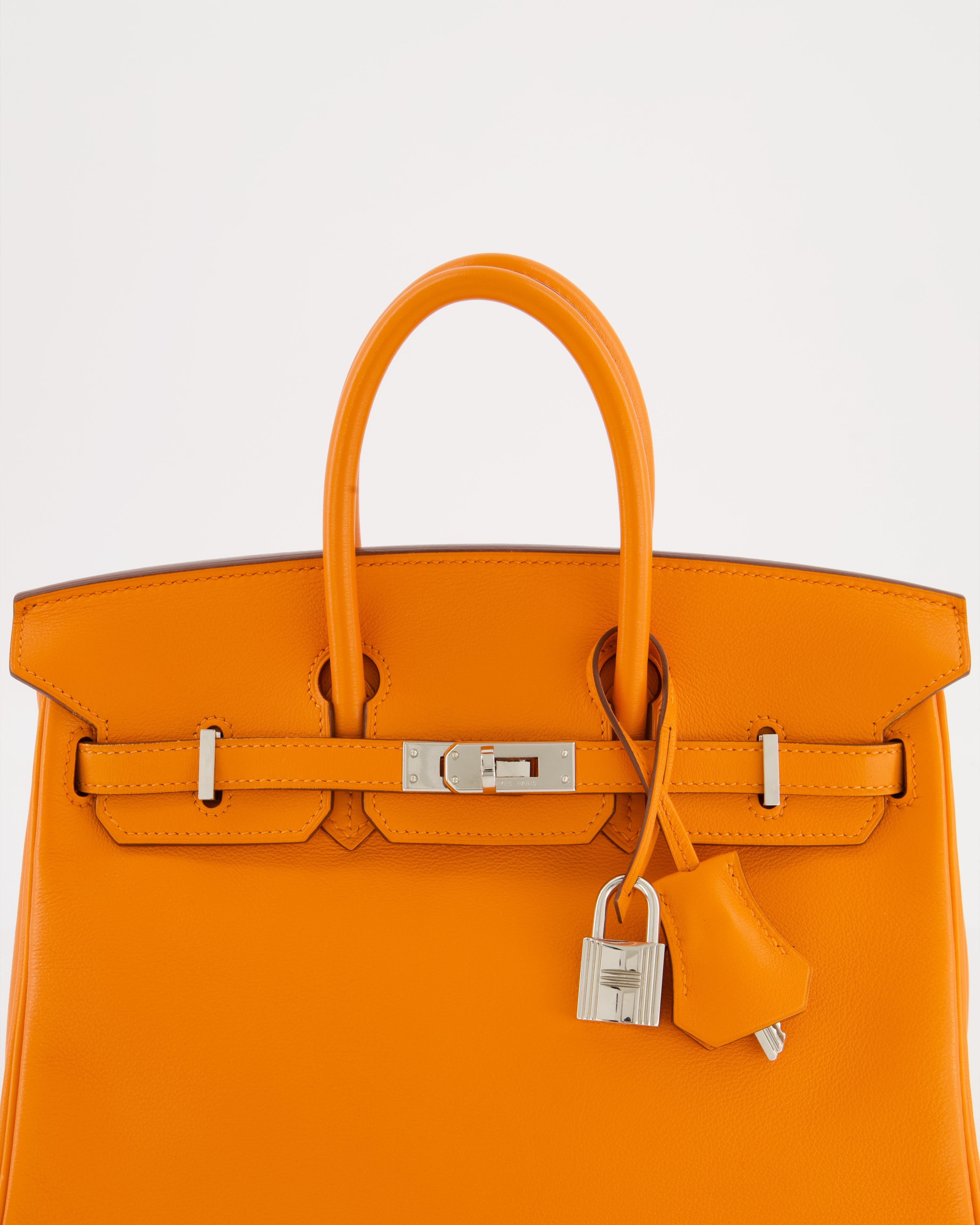 Hermès Birkin 25 Retourne Bag in Orange Swift Leather with Palladium Hardware