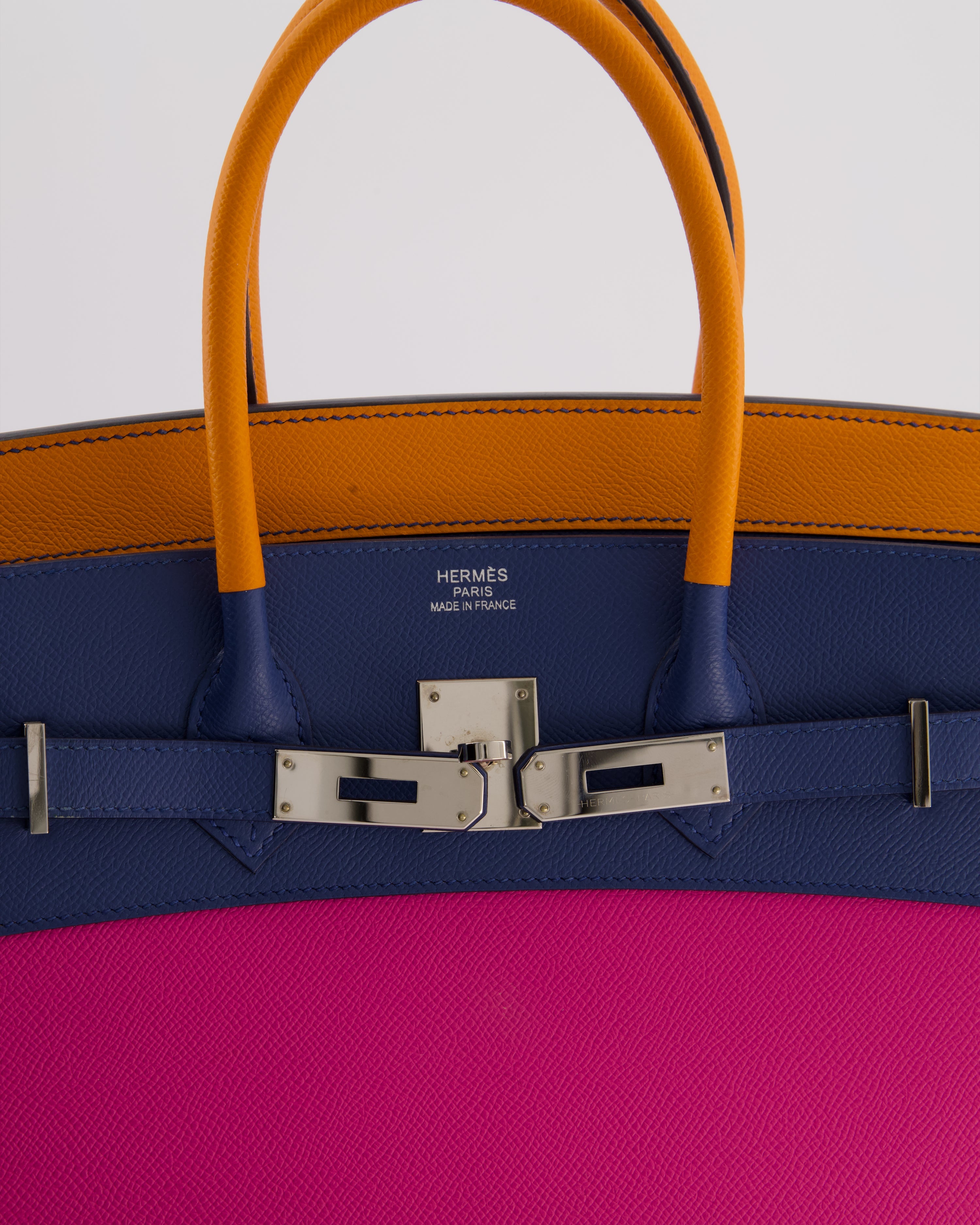 *BLUE BOX* Hermès Birkin 35 Sunset Sellier Bag in Abricot, Agate, Magnolia & Rouge Casaque Epsom Leather with Palladium Hardware