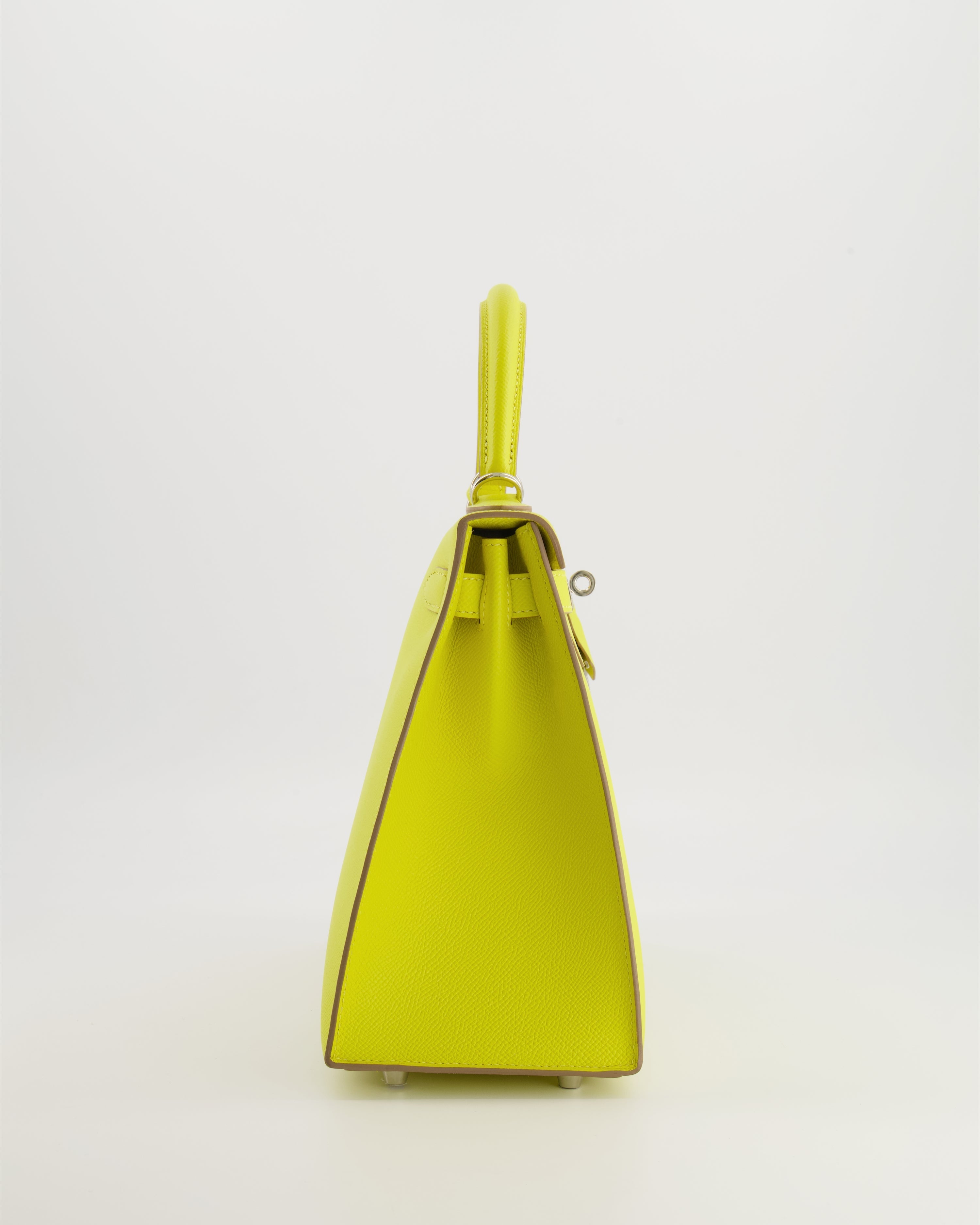 Hermès Kelly 28 Sellier Bag in Lime Epsom Leather with Palladium Hardware