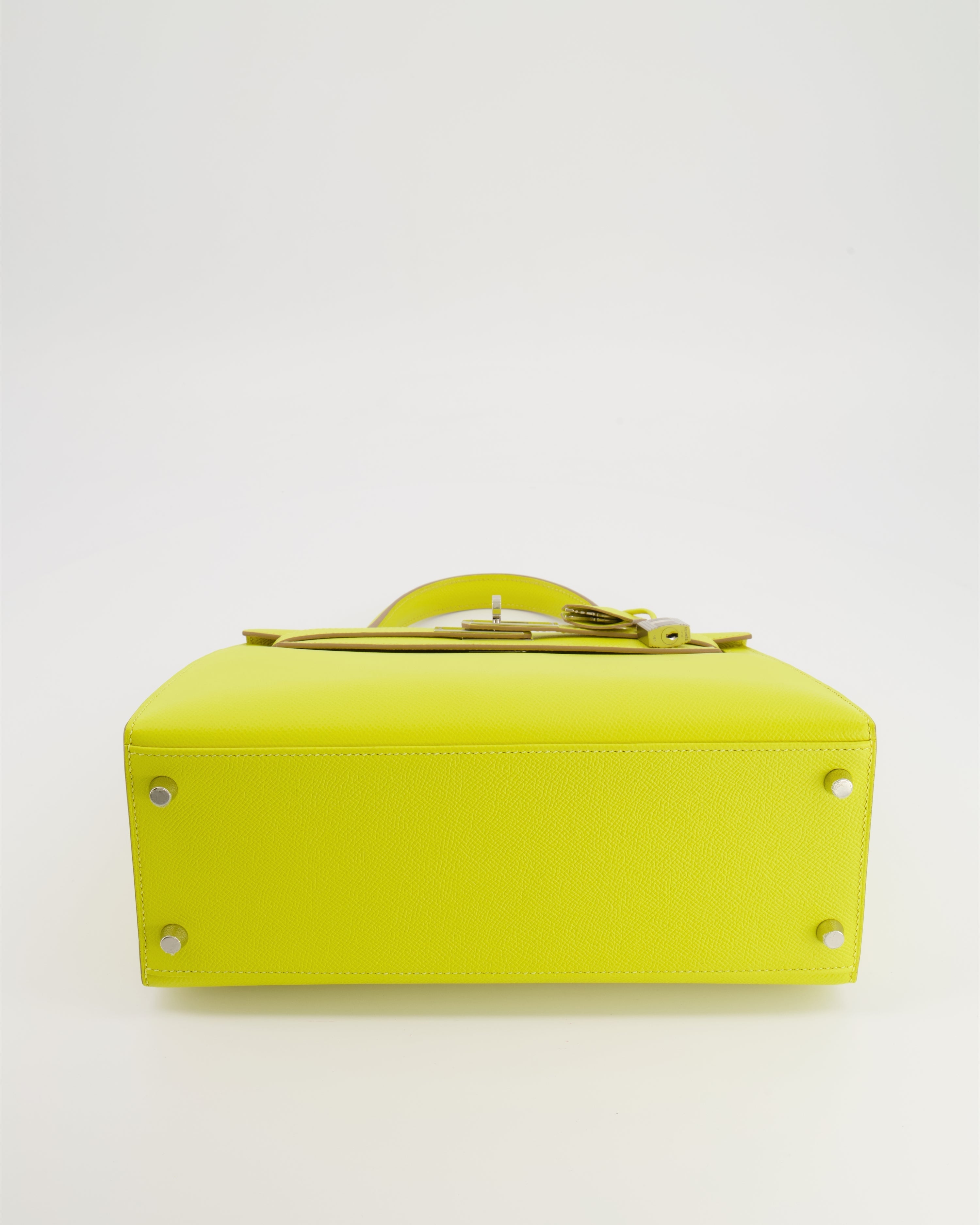 Hermès Kelly 28 Sellier Bag in Lime Epsom Leather with Palladium Hardware