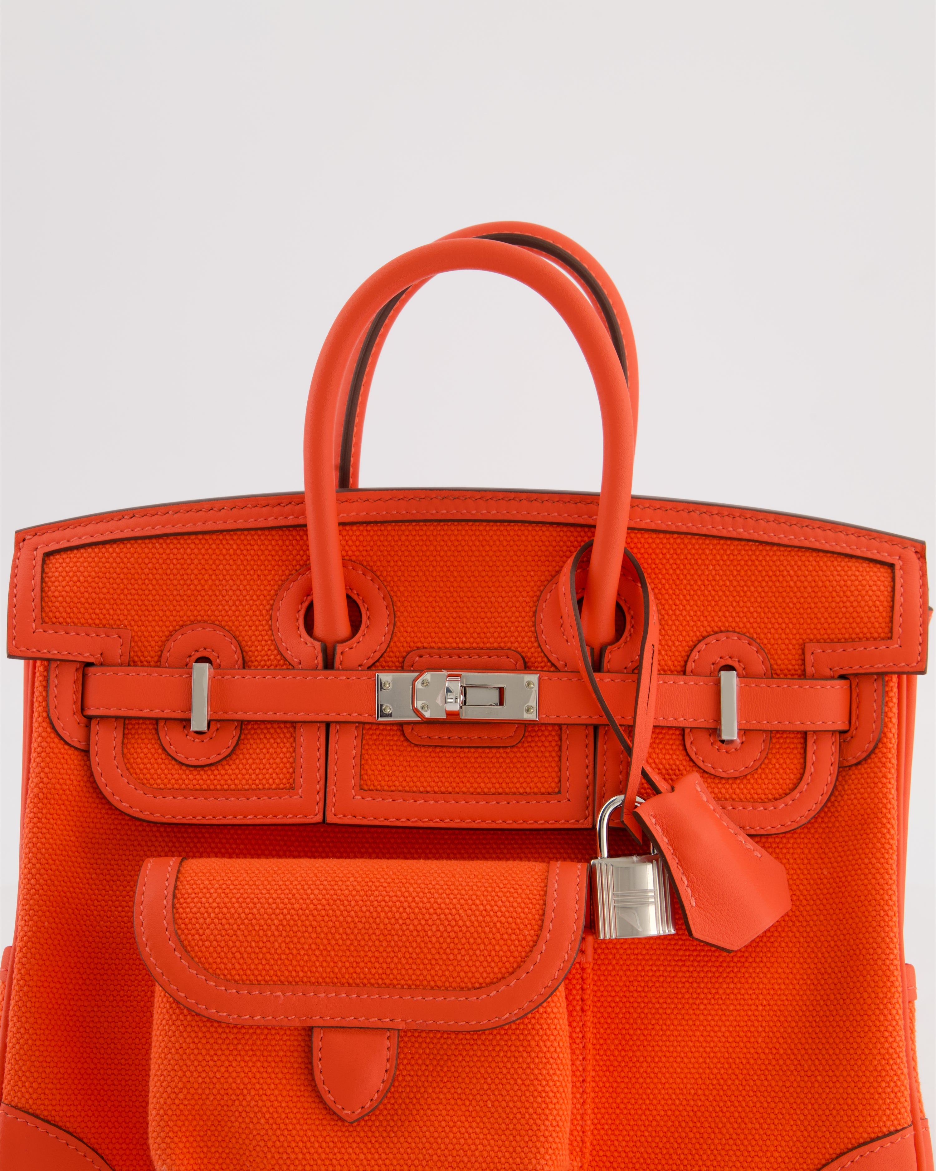 *SUPER HOT & RARE* Hermès Birkin 25 Cargo Bag in Orange Field Toile Goeland and Orange Field Swift Leather with Palladium Hardware