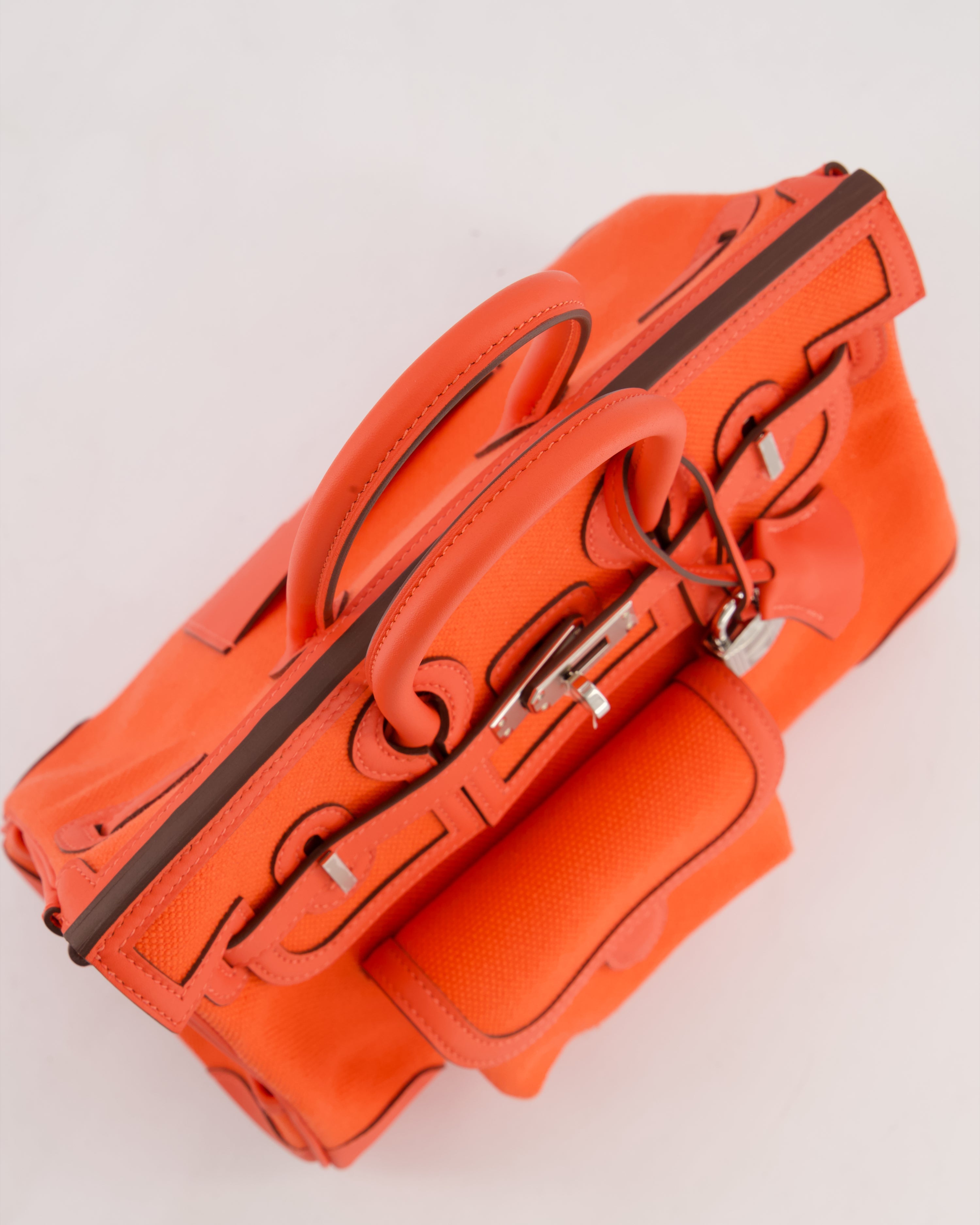 *SUPER HOT & RARE* Hermès Birkin 25 Cargo Bag in Orange Field Toile Goeland and Orange Field Swift Leather with Palladium Hardware