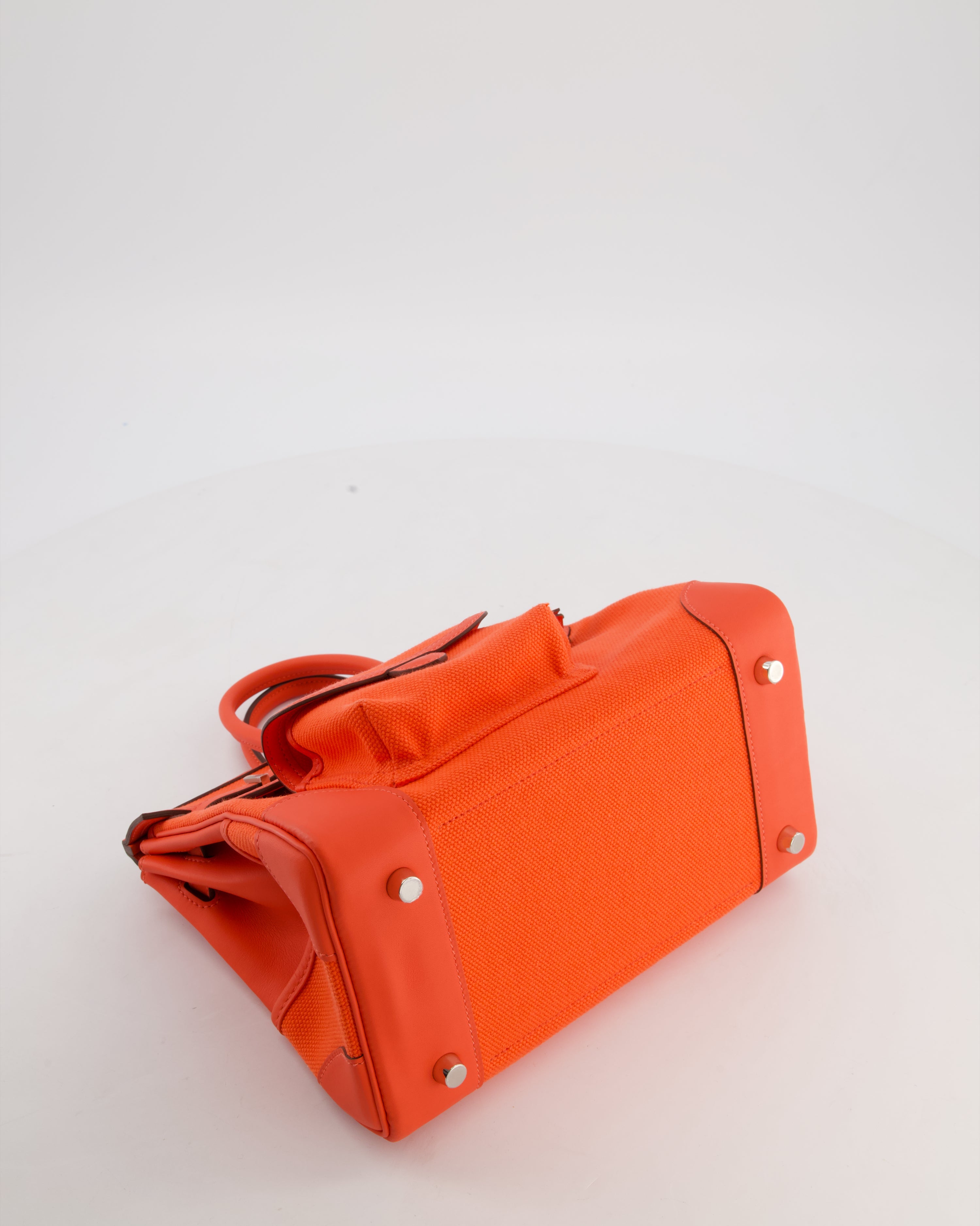 *SUPER HOT & RARE* Hermès Birkin 25 Cargo Bag in Orange Field Toile Goeland and Orange Field Swift Leather with Palladium Hardware