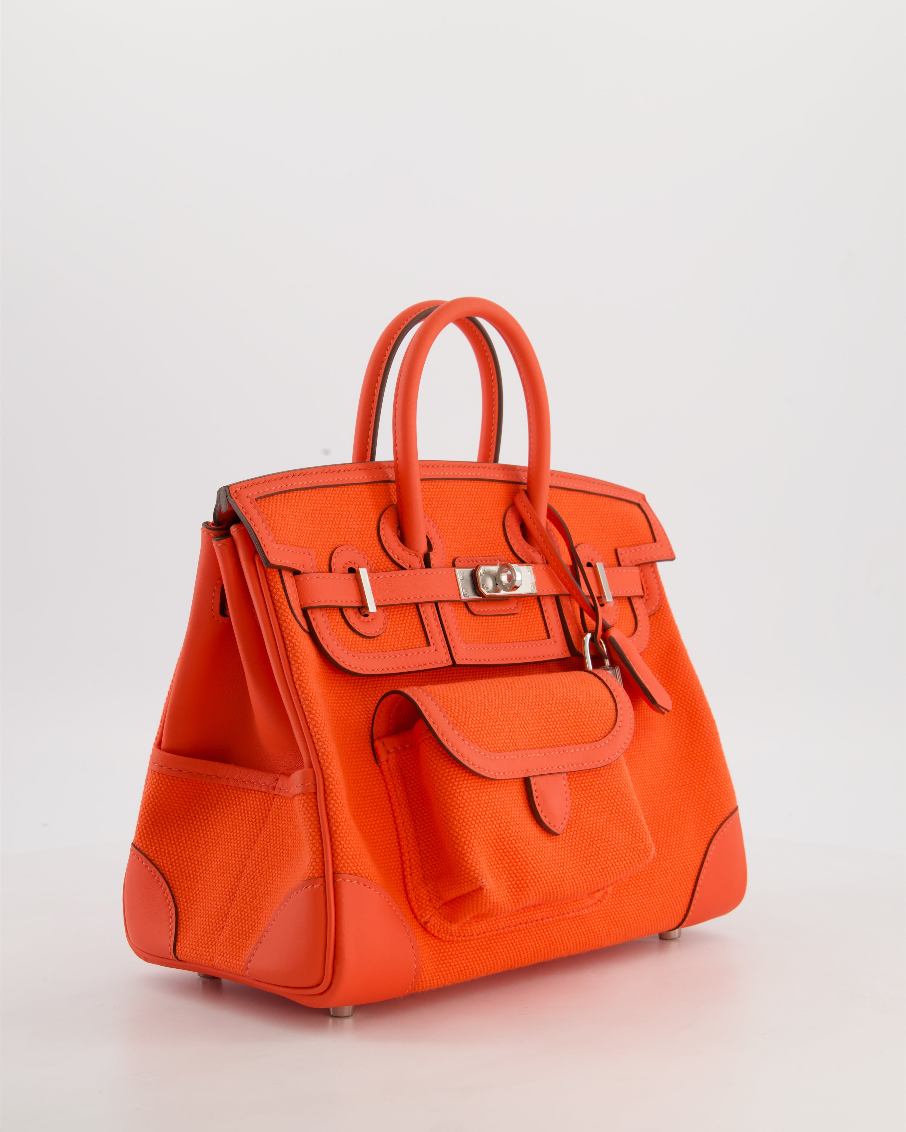 *SUPER HOT & RARE* Hermès Birkin 25 Cargo Bag in Orange Field Toile Goeland and Orange Field Swift Leather with Palladium Hardware