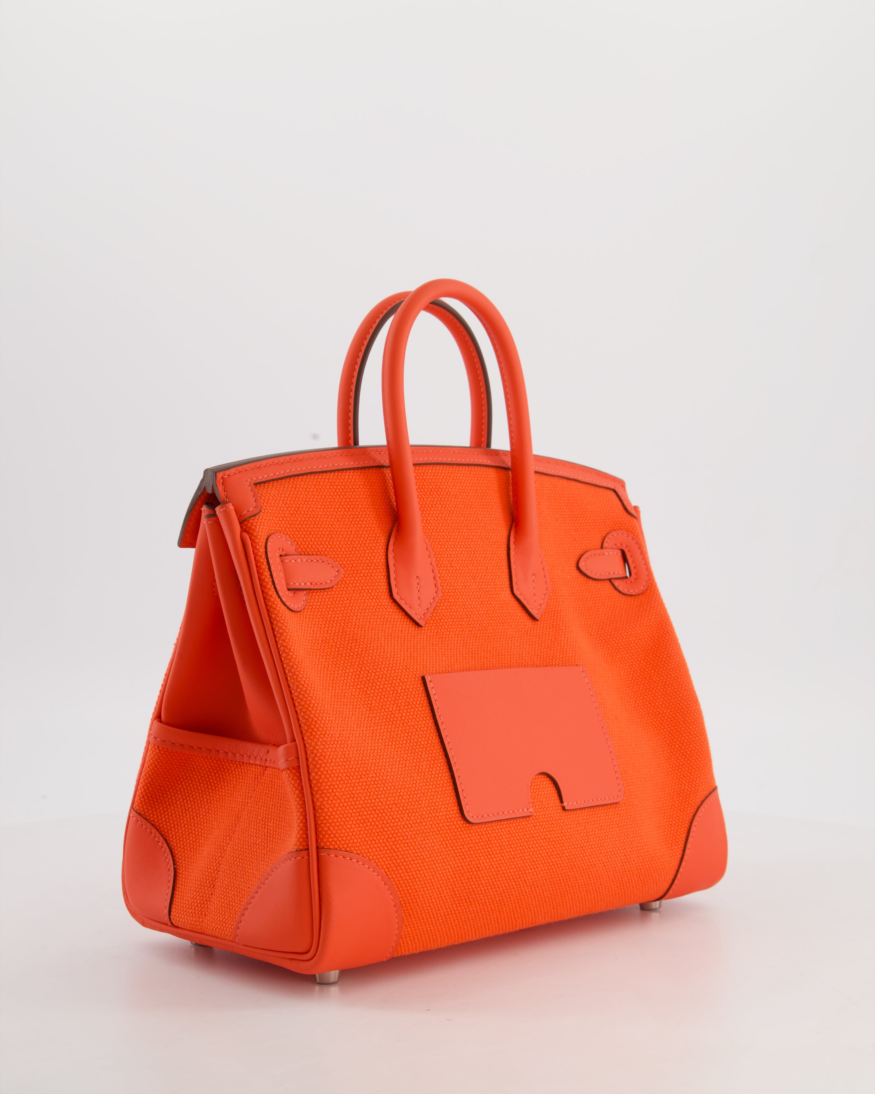 *SUPER HOT & RARE* Hermès Birkin 25 Cargo Bag in Orange Field Toile Goeland and Orange Field Swift Leather with Palladium Hardware
