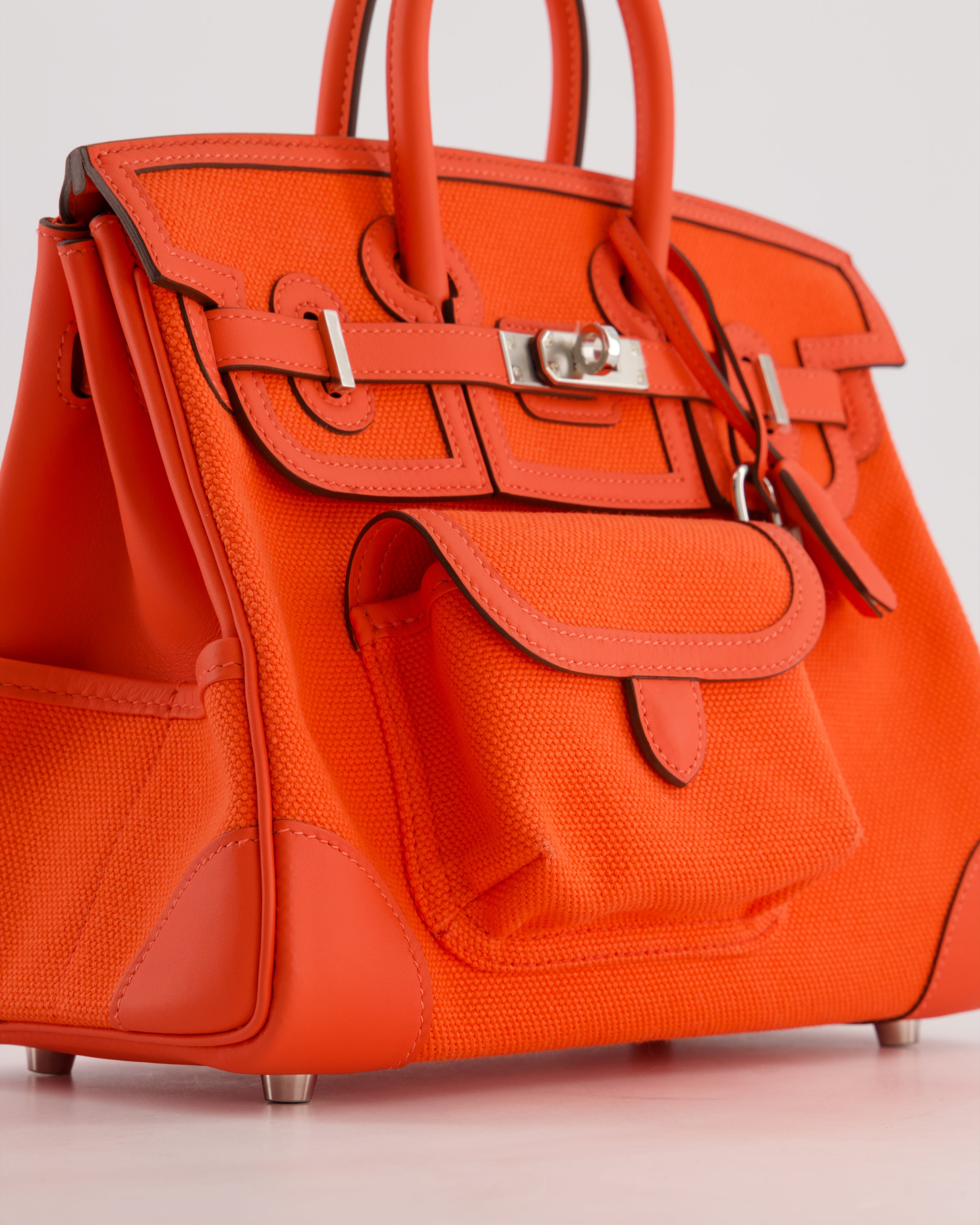 *SUPER HOT & RARE* Hermès Birkin 25 Cargo Bag in Orange Field Toile Goeland and Orange Field Swift Leather with Palladium Hardware