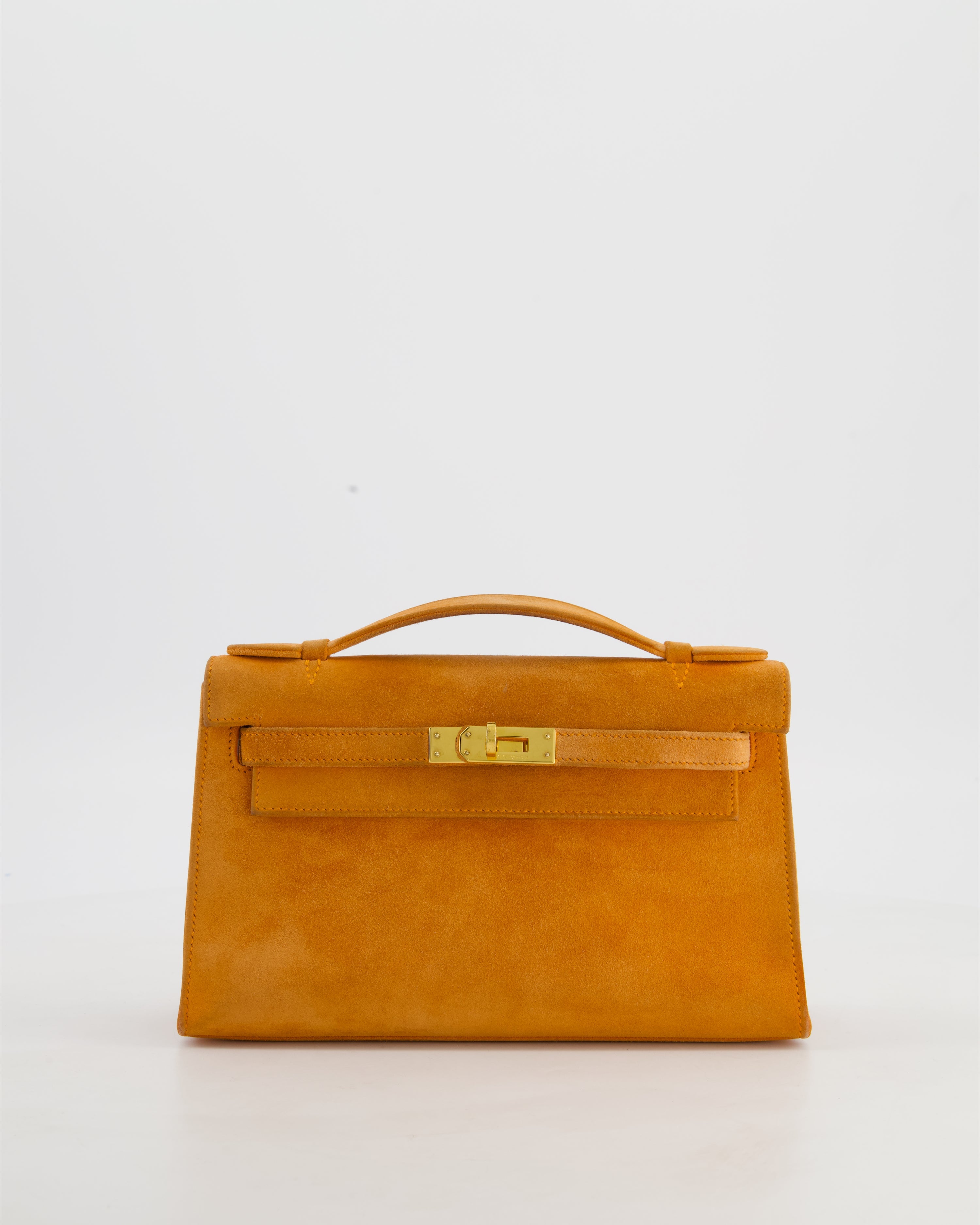 *SUPER RARE VINTAGE* Hermès Vintage Mini Kelly Pochette Bag in Orange Veau Doblis Leather with Gold Hardware