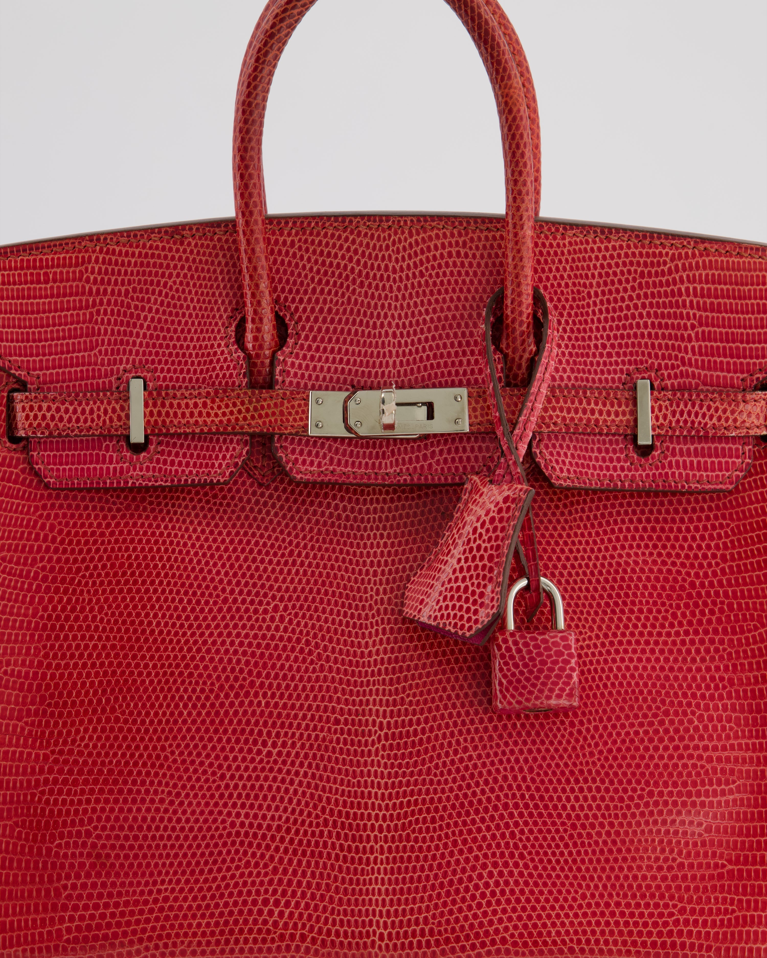 *HOT* Hermès Birkin 25 Verso Retourne Bag in Bougainvillea Lizard Niloticus Leather, Rose Shocking Interior with Palladium Hardware